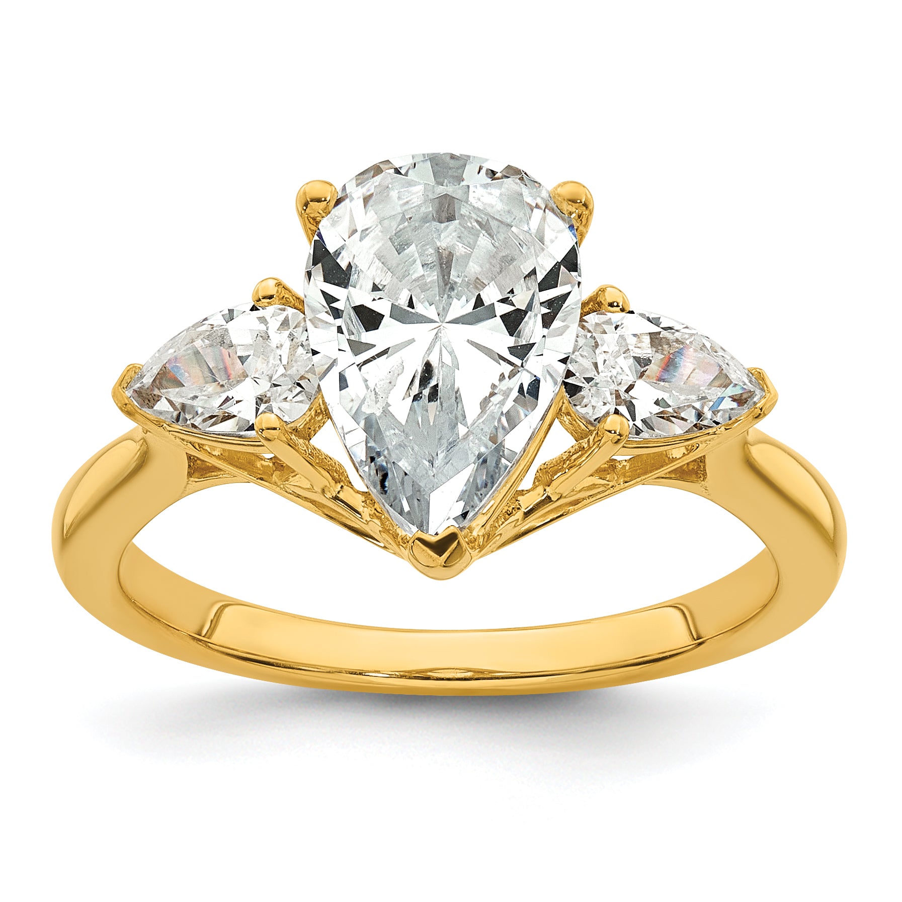 14k 3 carat Lab Grown Diamond VS+ F+ Pear Complete Three Stone Engagement Ring