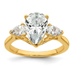14k 3 carat Lab Grown Diamond VS+ F+ Pear Complete Three Stone Engagement Ring