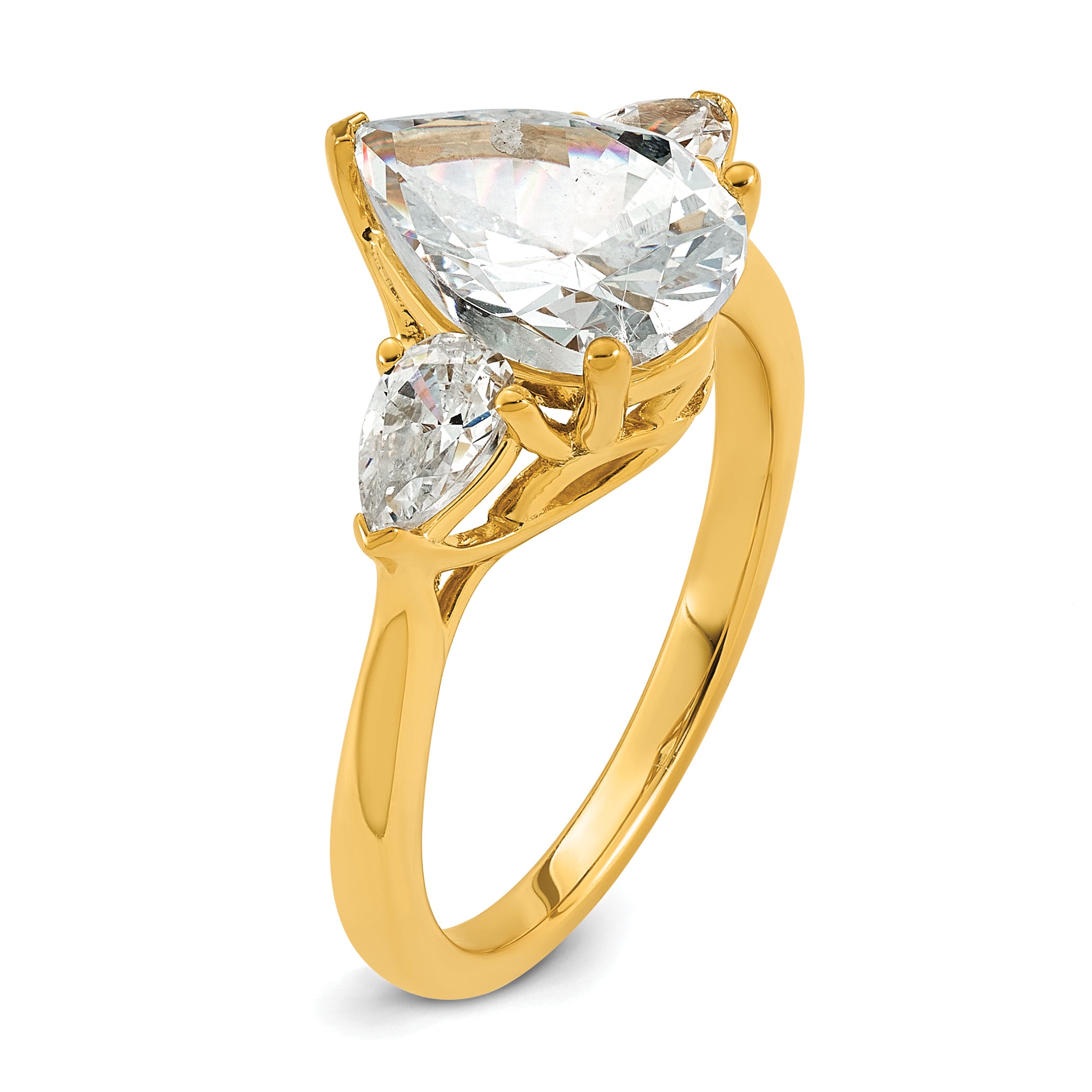 14k 3 carat Lab Grown Diamond VS+ F+ Pear Complete Three Stone Engagement Ring
