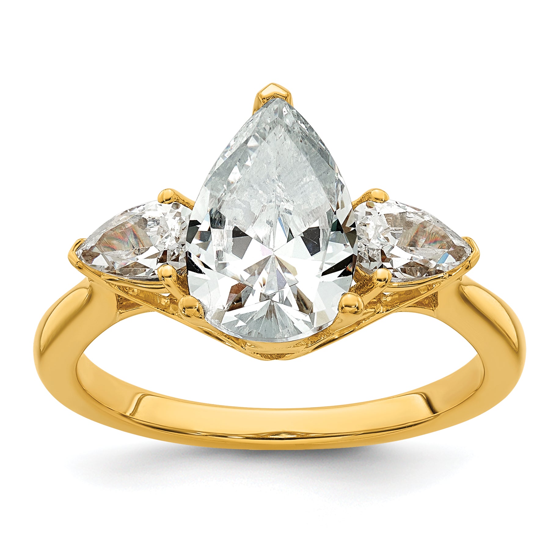 14k 3 carat Lab Grown Diamond VS+ F+ Pear Complete Three Stone Engagement Ring