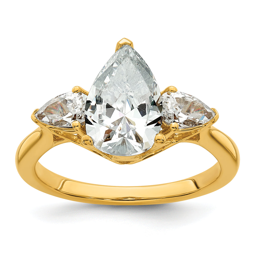 14k 3 carat Lab Grown Diamond VS+ F+ Pear Complete Three Stone Engagement Ring