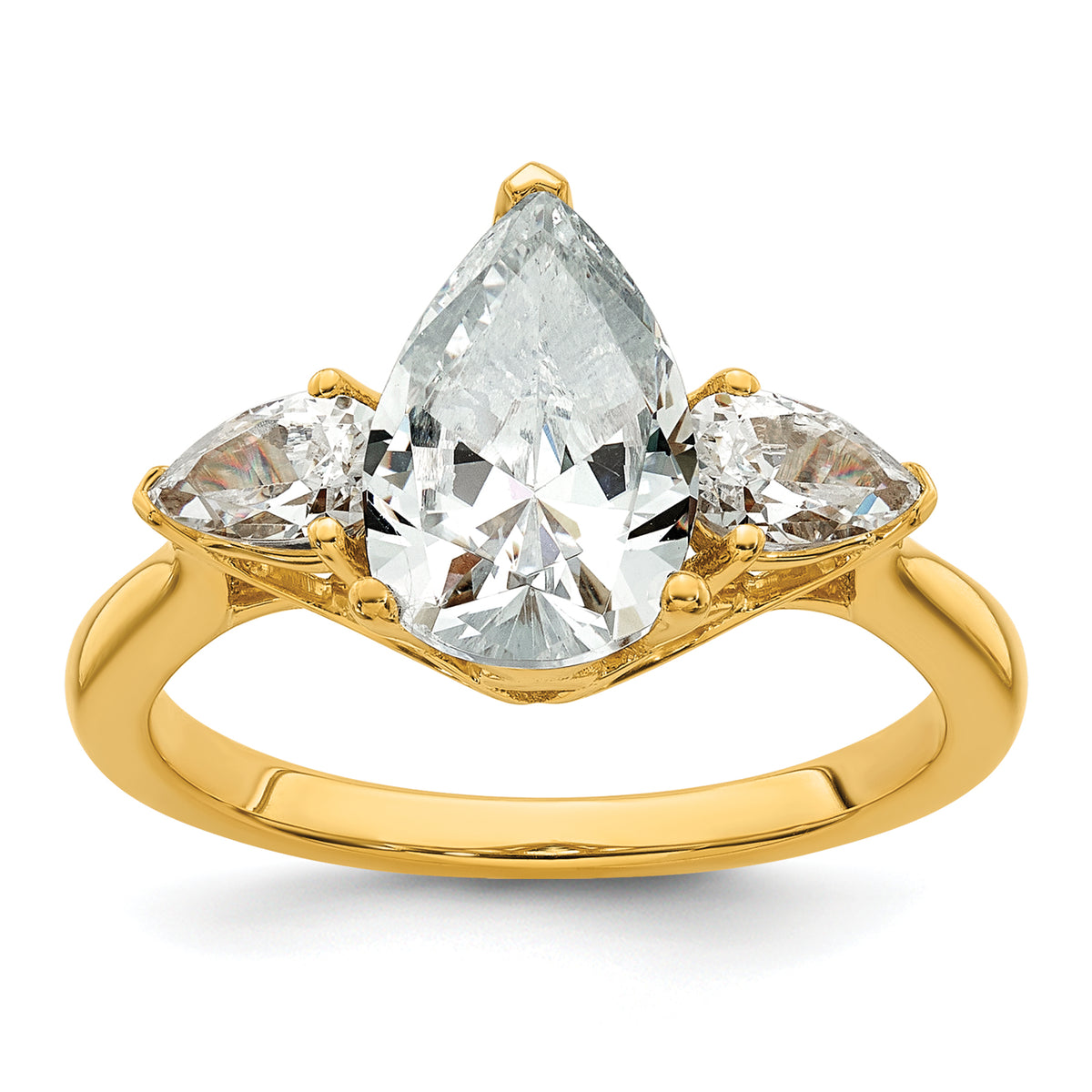 14k 3 carat Lab Grown Diamond VS+ F+ Pear Complete Three Stone Engagement Ring