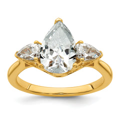 14k 3 carat Lab Grown Diamond VS+ F+ Pear Complete Three Stone Engagement Ring