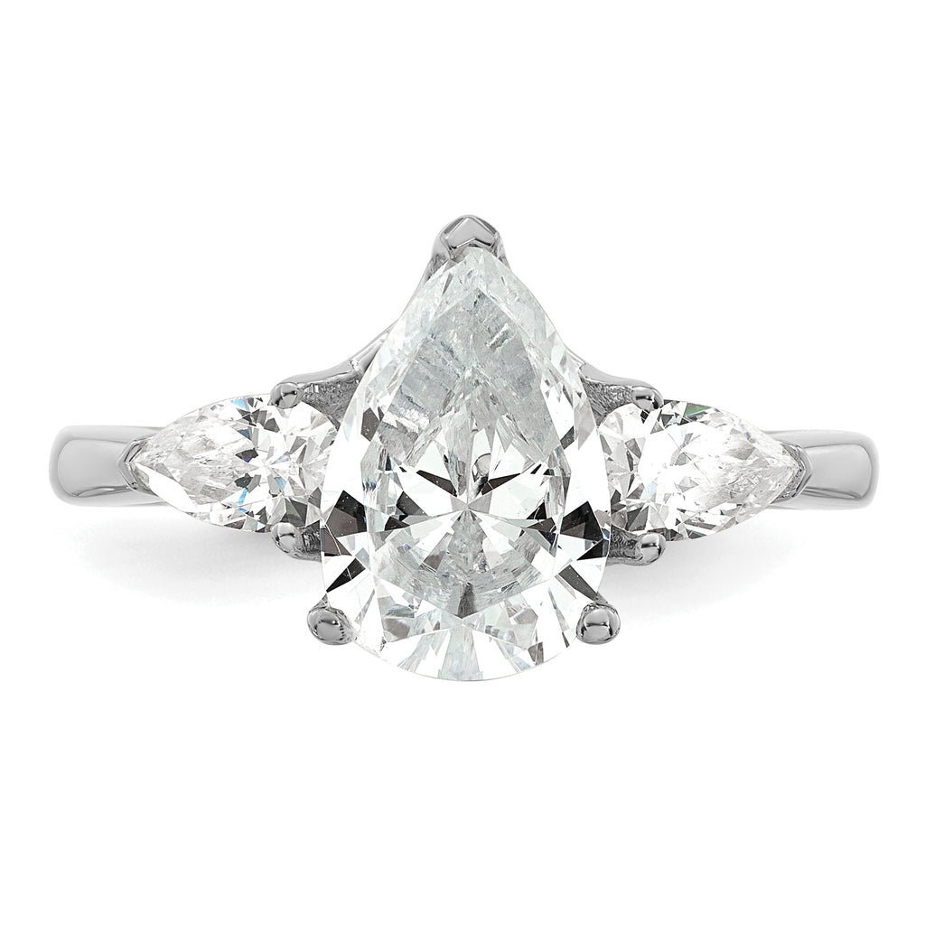 14k White Gold 3 carat Certified Lab Grown Diamond VS+ F+ Pear Complete Three Stone Engagement Ring