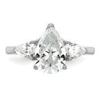 14k White Gold 3 carat Certified Lab Grown Diamond VS+ F+ Pear Complete Three Stone Engagement Ring