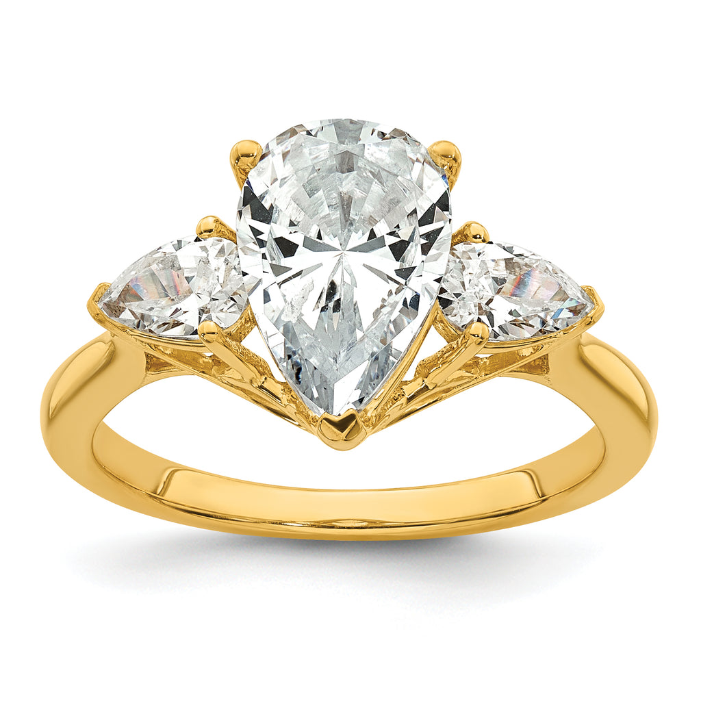 14k 3 carat Certified Lab Grown Diamond VS+ F+ Pear Complete Three Stone Engagement Ring
