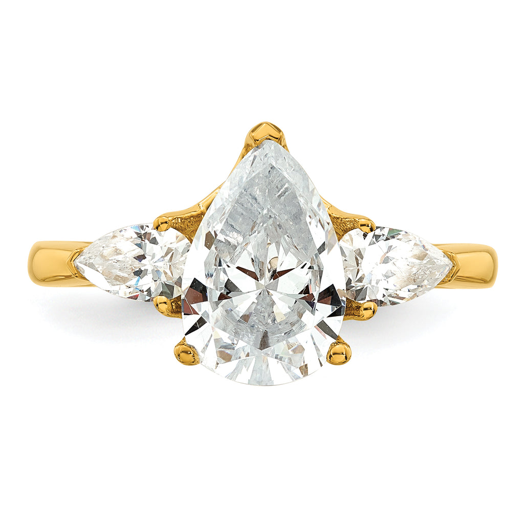 14k 3 carat Certified Lab Grown Diamond VS+ F+ Pear Complete Three Stone Engagement Ring