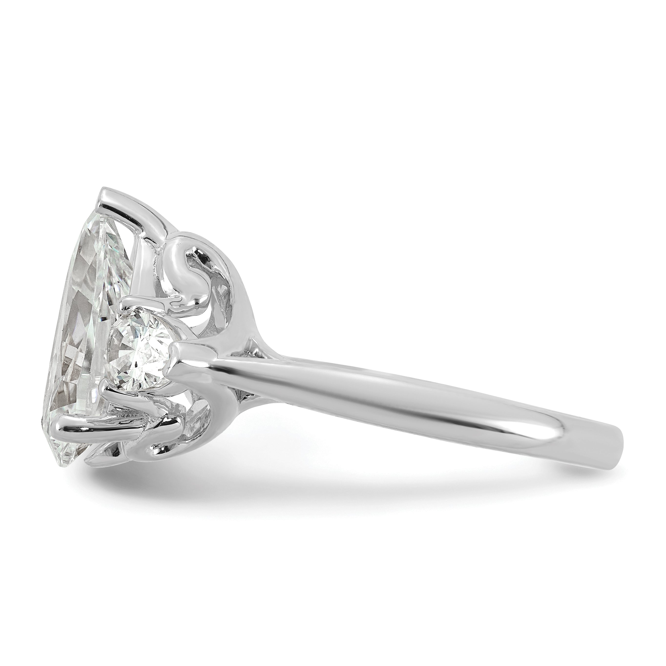 14k White Gold 3 5/8 carat Lab Grown Diamond VS+ F+ Pear Complete Three Stone Engagement Ring