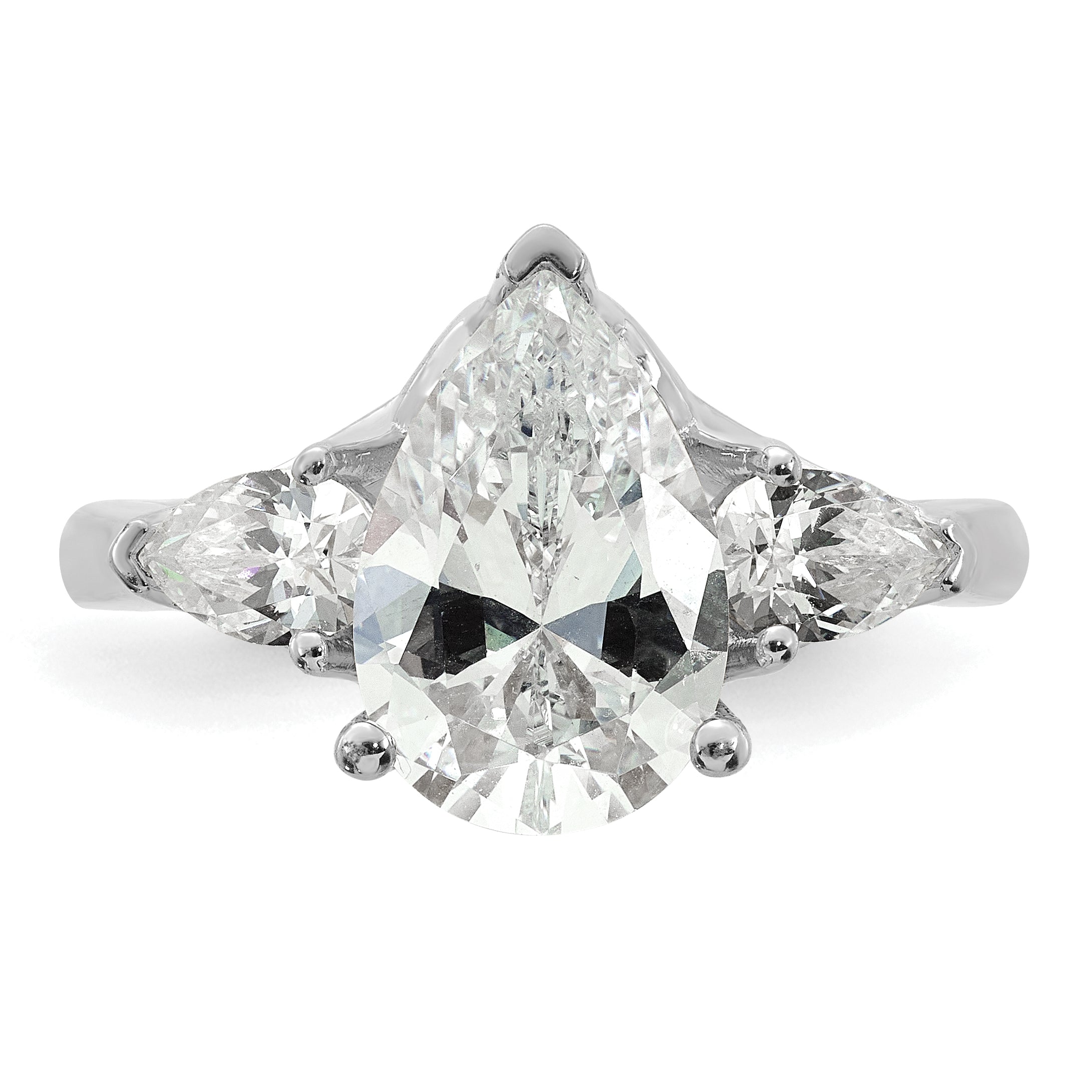 14k White Gold 3 5/8 carat Lab Grown Diamond VS+ F+ Pear Complete Three Stone Engagement Ring