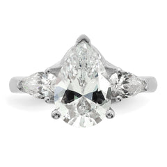 14k White Gold 3 5/8 carat Lab Grown Diamond VS+ F+ Pear Complete Three Stone Engagement Ring