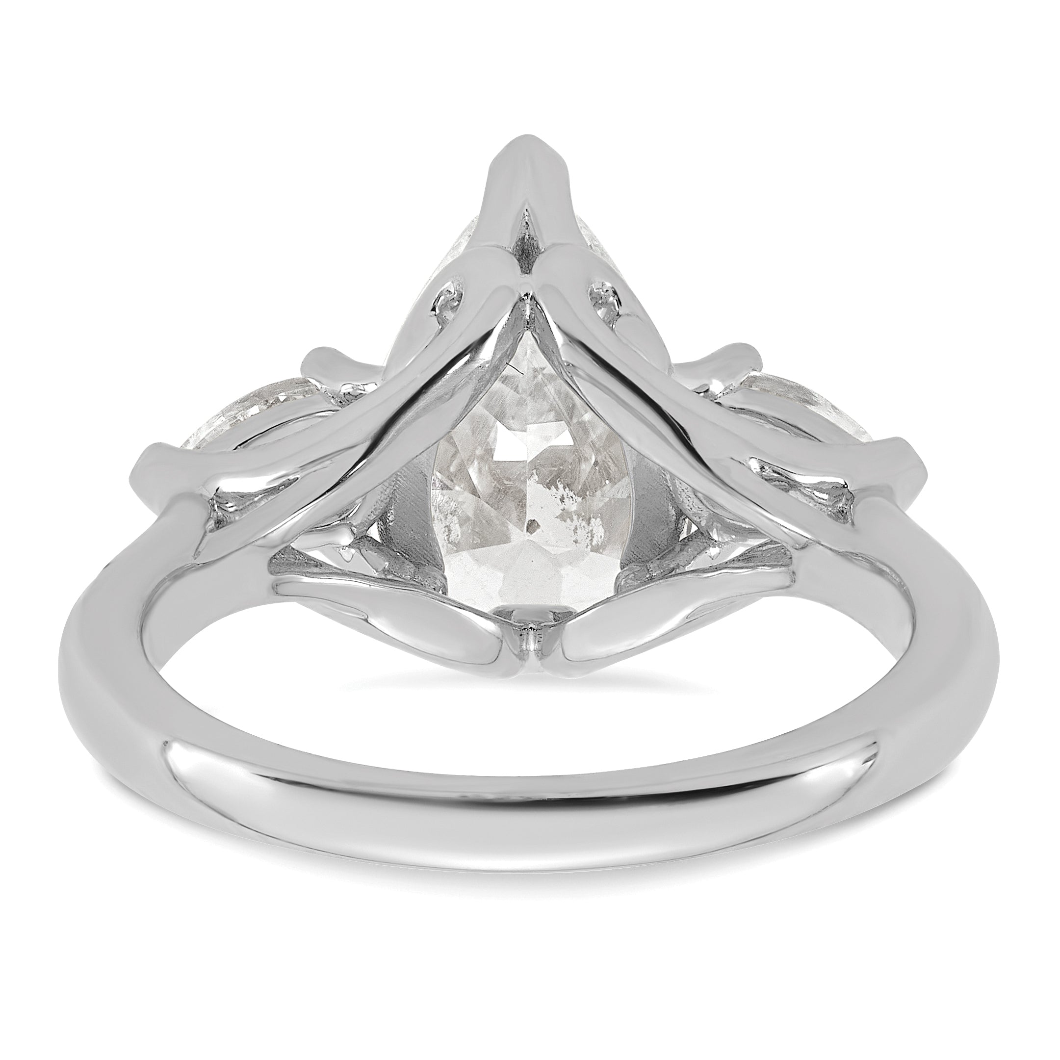 14k White Gold 3 5/8 carat Lab Grown Diamond VS+ F+ Pear Complete Three Stone Engagement Ring