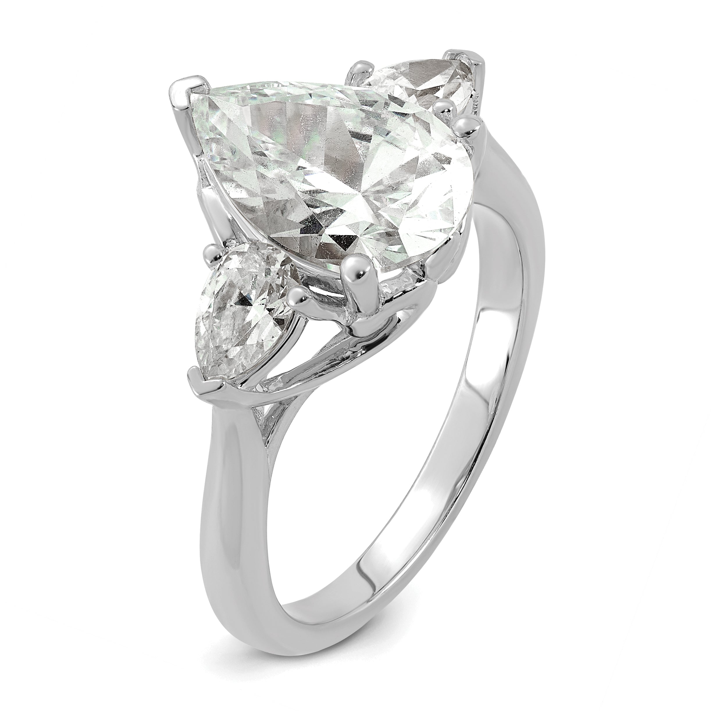 14k White Gold 3 5/8 carat Lab Grown Diamond VS+ F+ Pear Complete Three Stone Engagement Ring