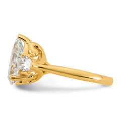 14k 3 5/8 carat Lab Grown Diamond VS+ F+ Pear Complete Three Stone Engagement Ring
