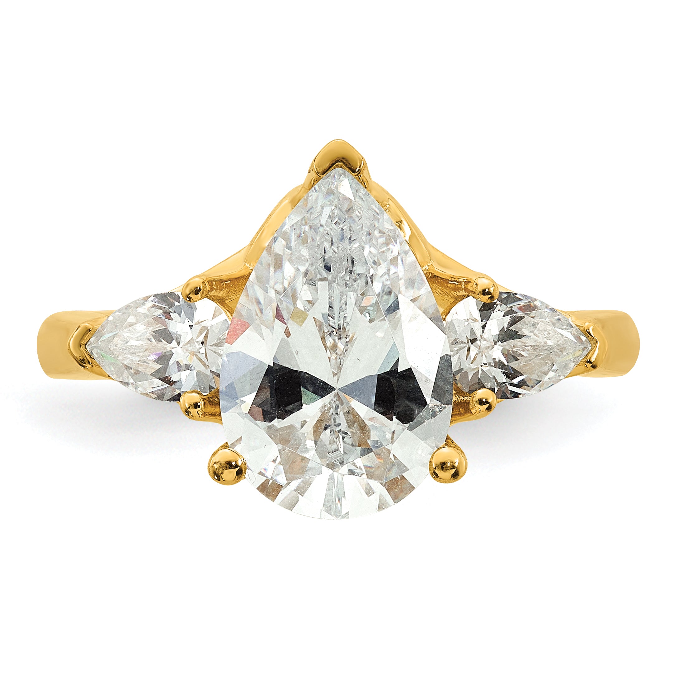 14k 3 5/8 carat Lab Grown Diamond VS+ F+ Pear Complete Three Stone Engagement Ring