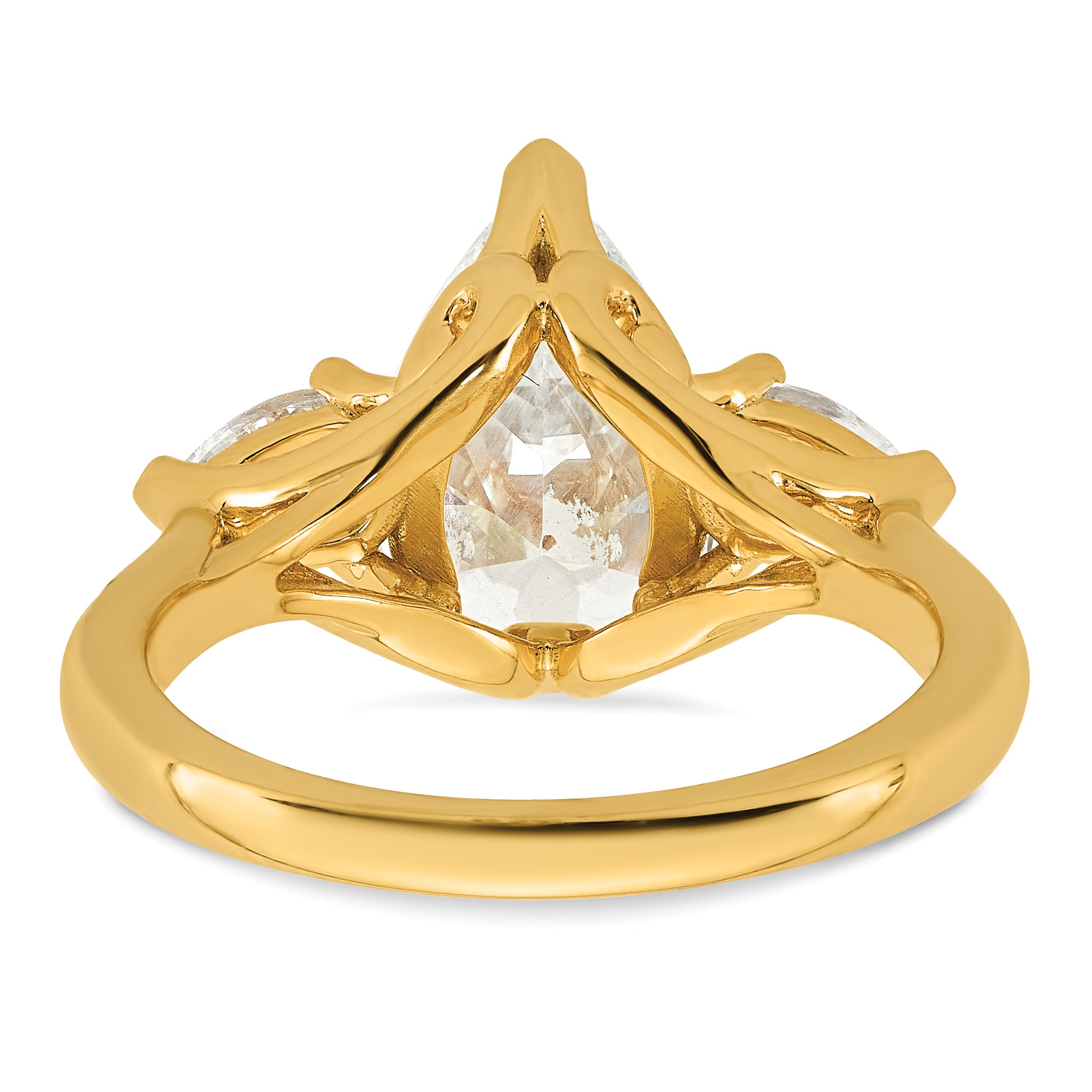 14k 3 5/8 carat Lab Grown Diamond VS+ F+ Pear Complete Three Stone Engagement Ring