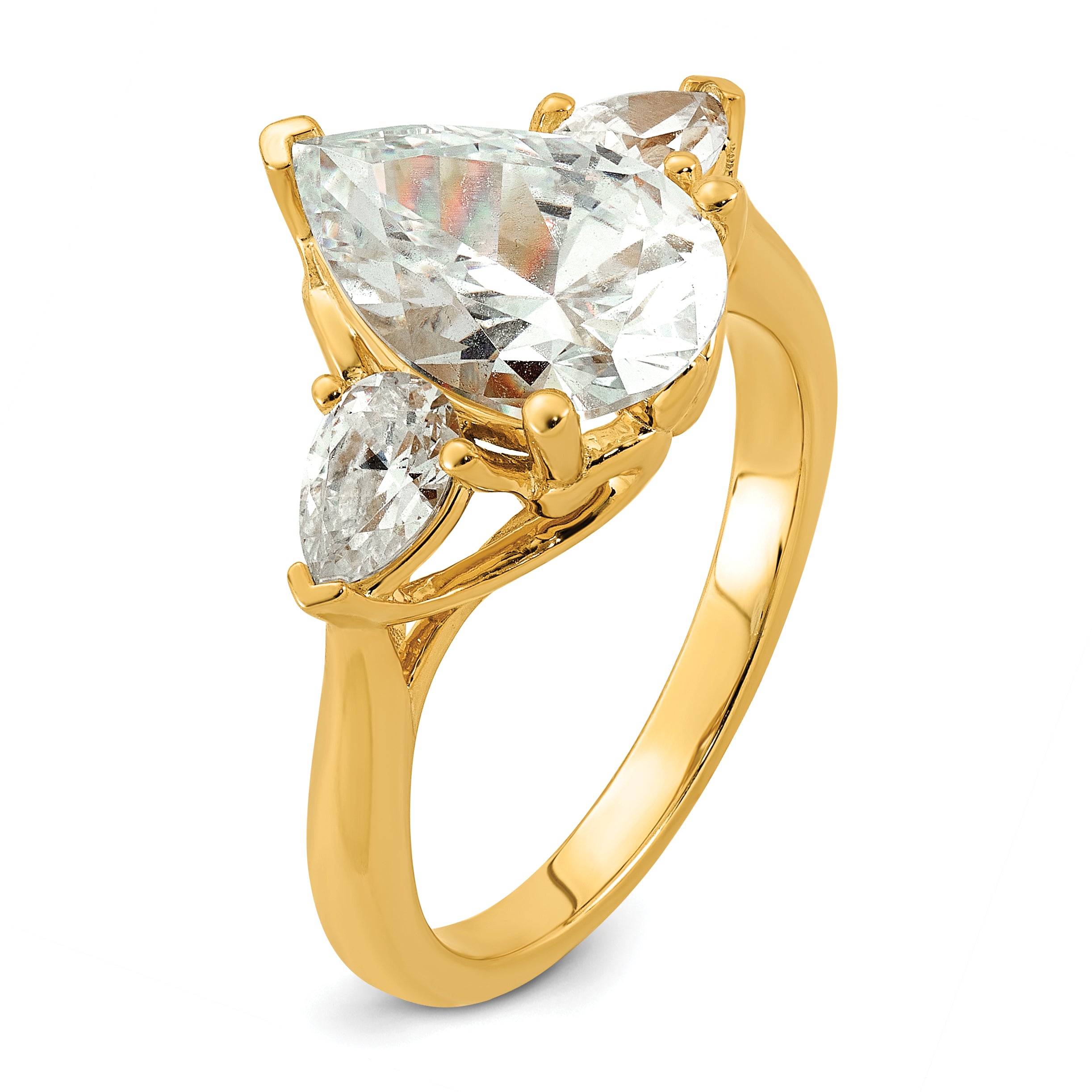 14k 3 5/8 carat Lab Grown Diamond VS+ F+ Pear Complete Three Stone Engagement Ring