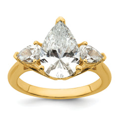 14k 3 5/8 carat Lab Grown Diamond VS+ F+ Pear Complete Three Stone Engagement Ring