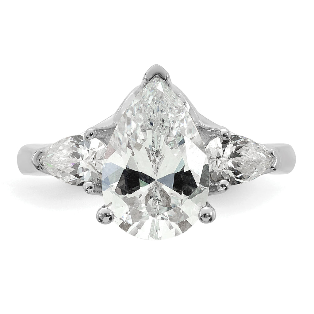 14k White Gold 3 5/8 carat Certified Lab Grown Diamond VS+ F+ Pear Complete Three Stone Engagement Ring