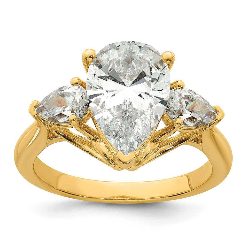 14k 3 5/8 carat Certified Lab Grown Diamond VS+ F+ Pear Complete Three Stone Engagement Ring