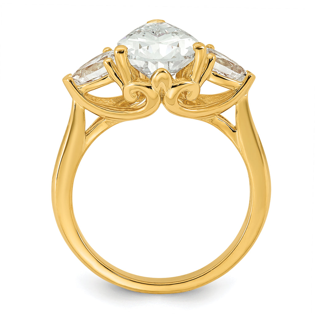 14k 3 5/8 carat Certified Lab Grown Diamond VS+ F+ Pear Complete Three Stone Engagement Ring