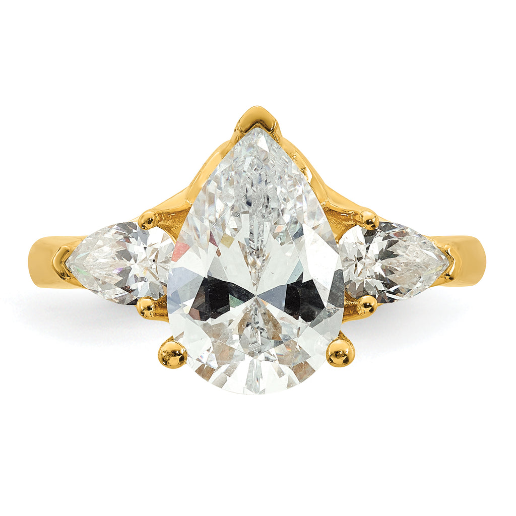 14k 3 5/8 carat Certified Lab Grown Diamond VS+ F+ Pear Complete Three Stone Engagement Ring