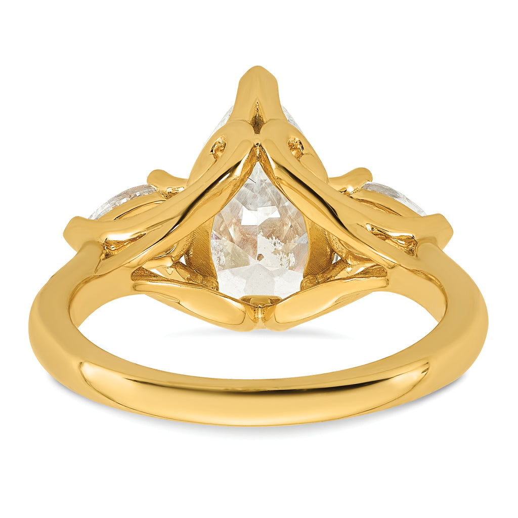 14k 3 5/8 carat Certified Lab Grown Diamond VS+ F+ Pear Complete Three Stone Engagement Ring