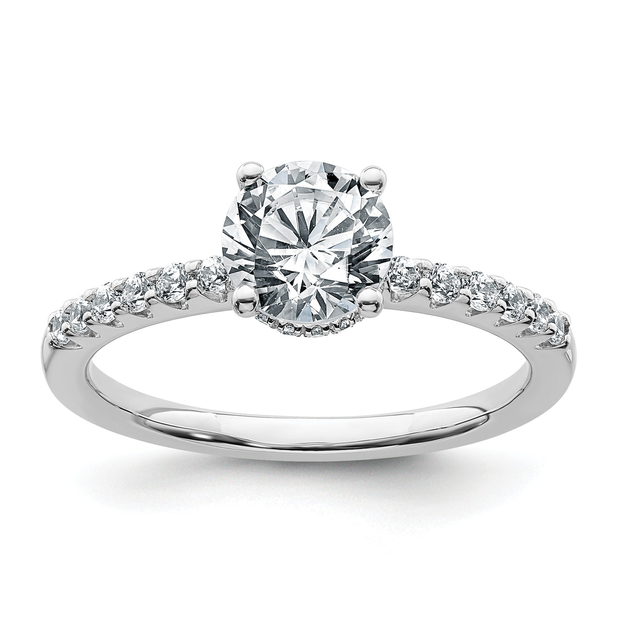 14k White Gold 1 1/4 carat Lab Grown Diamond VS+ F+ Round Complete Engagement Ring