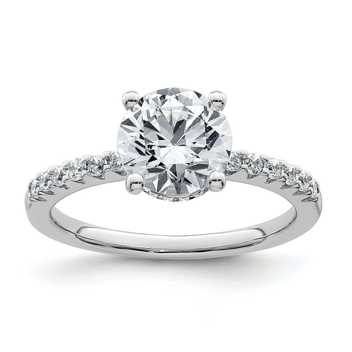 14k White Gold 2 1/4 carat Lab Grown Diamond VS+ F+ Round Complete Engagement Ring