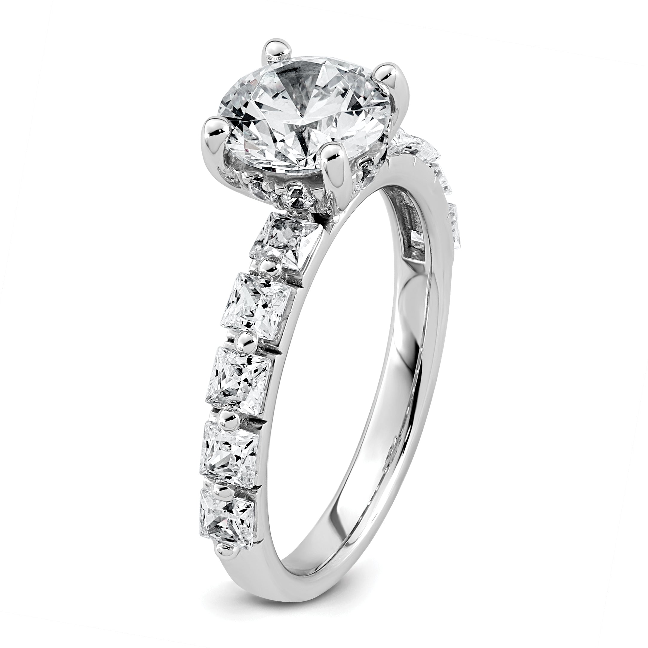 14k White Gold 2 1/2 carat Lab Grown Diamond VS+ F+ Round Complete Engagement Ring