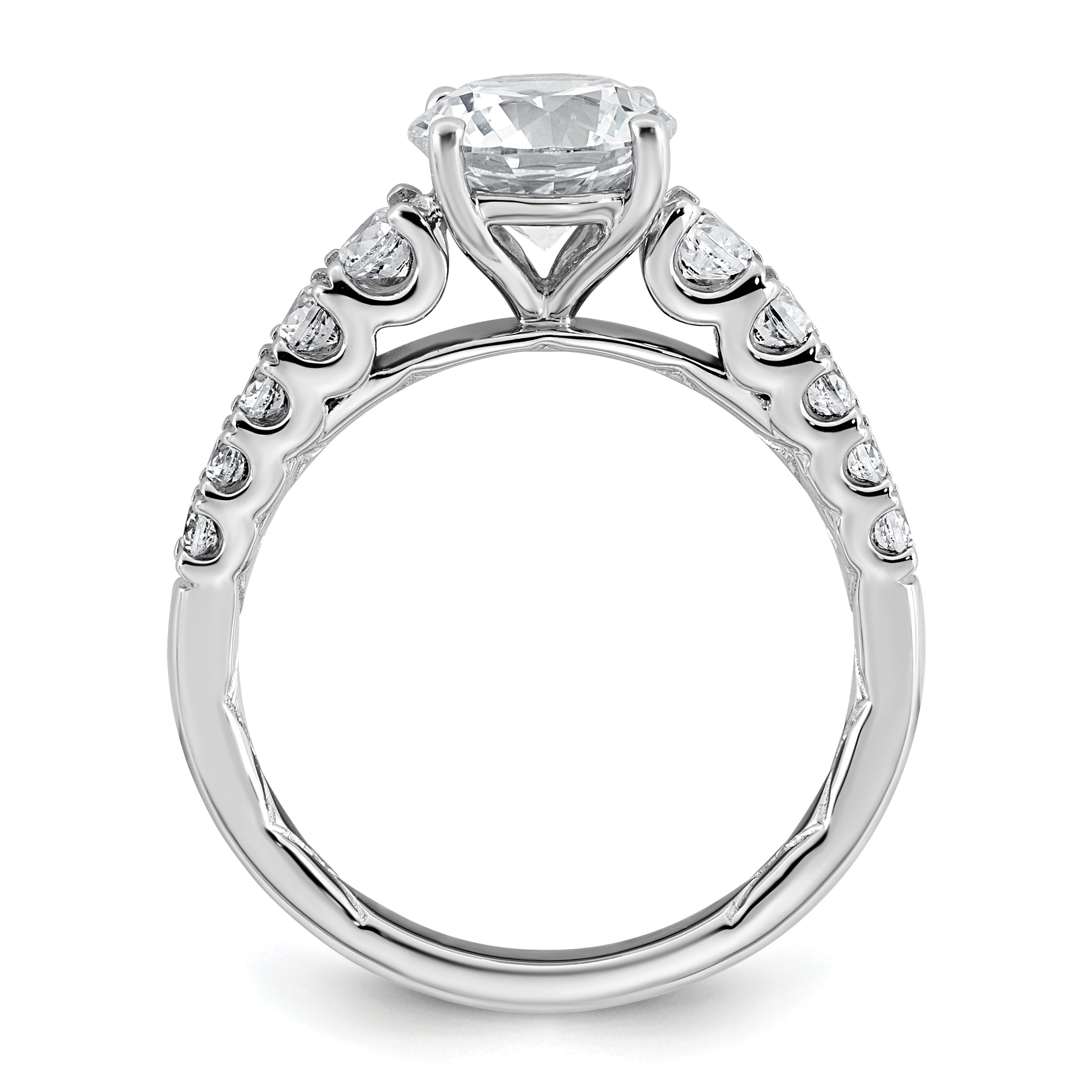 14k White Gold 2 Lab Grown Diamond VS+ F+ Round Complete Engagement Ring