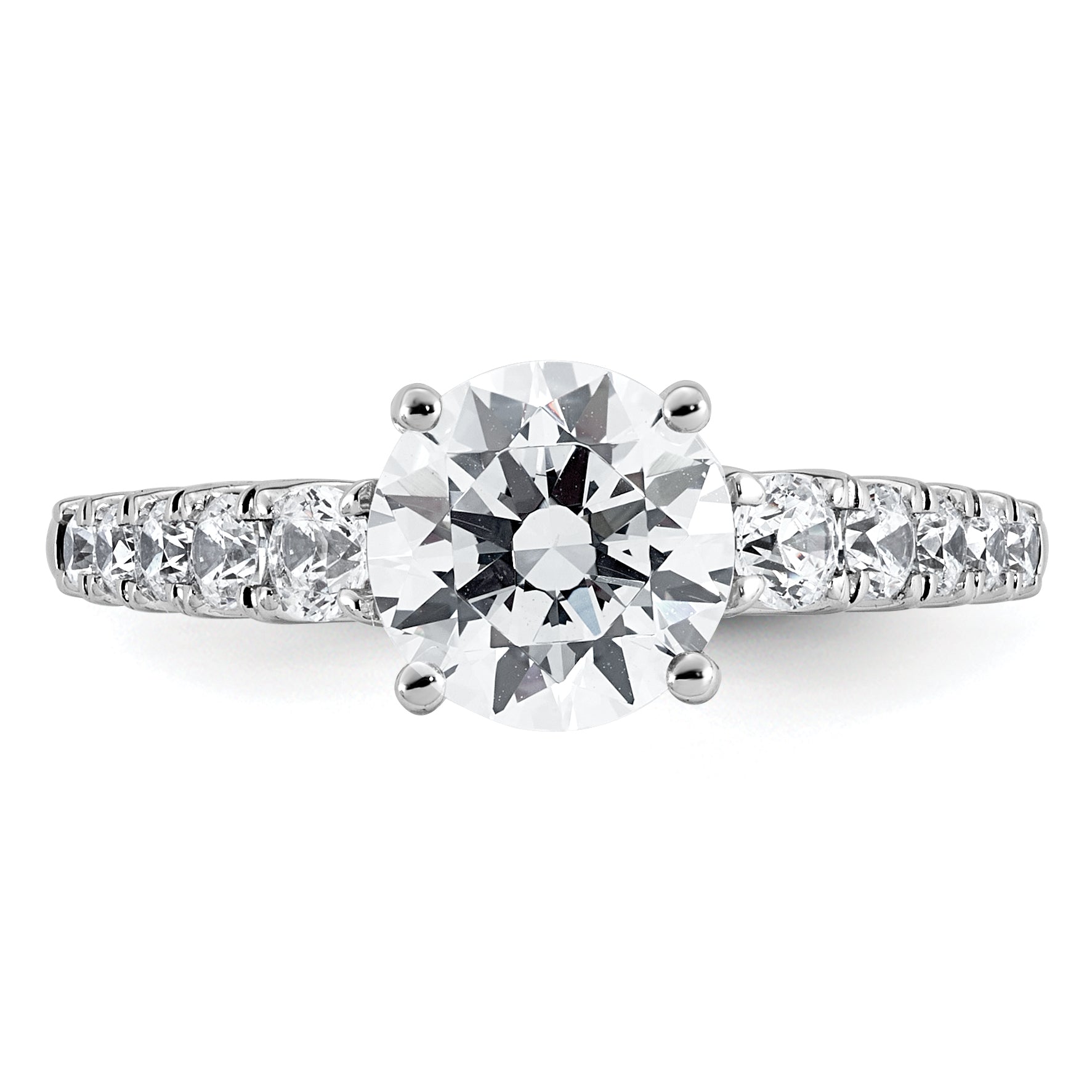 14k White Gold 2 Lab Grown Diamond VS+ F+ Round Complete Engagement Ring