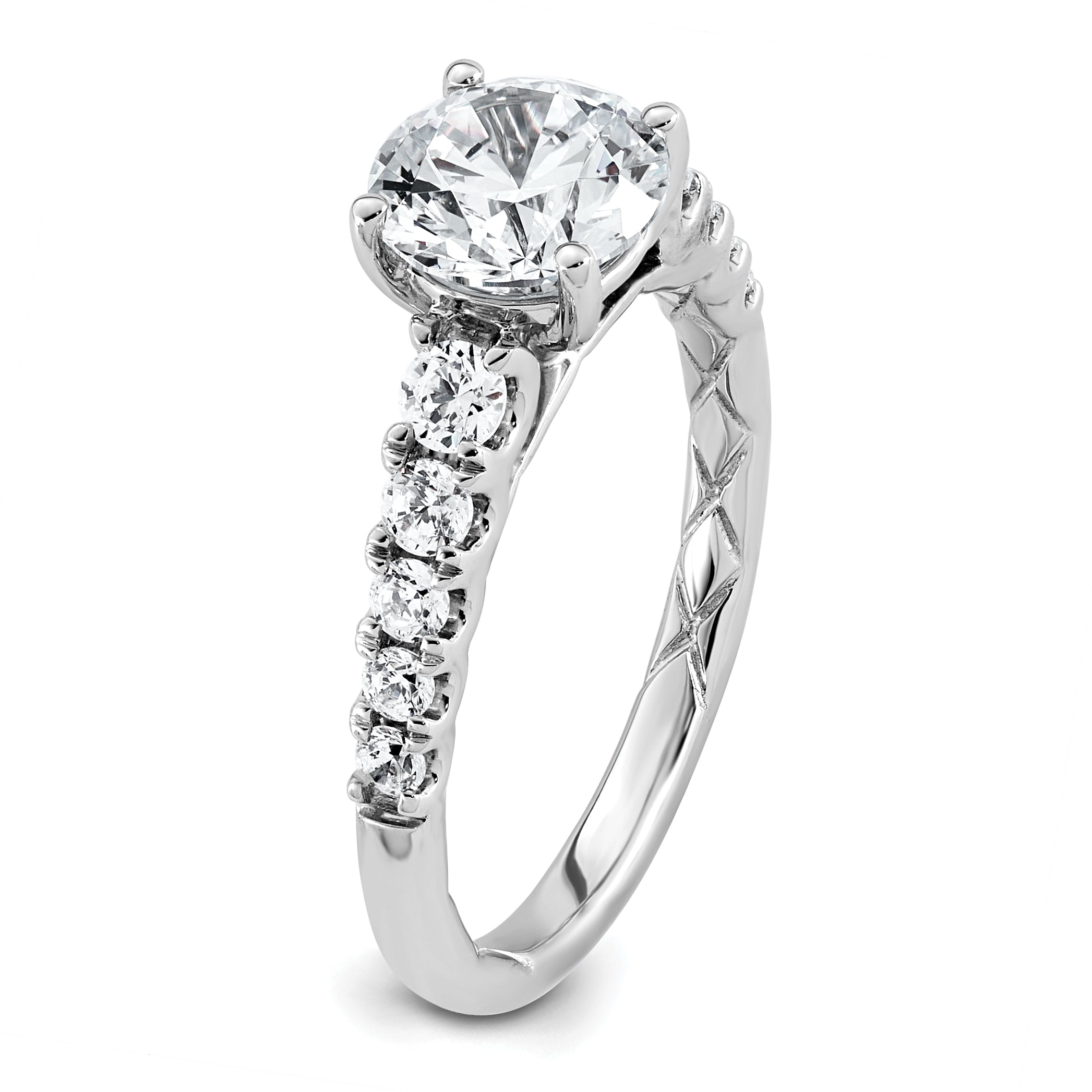 14k White Gold 2 Lab Grown Diamond VS+ F+ Round Complete Engagement Ring