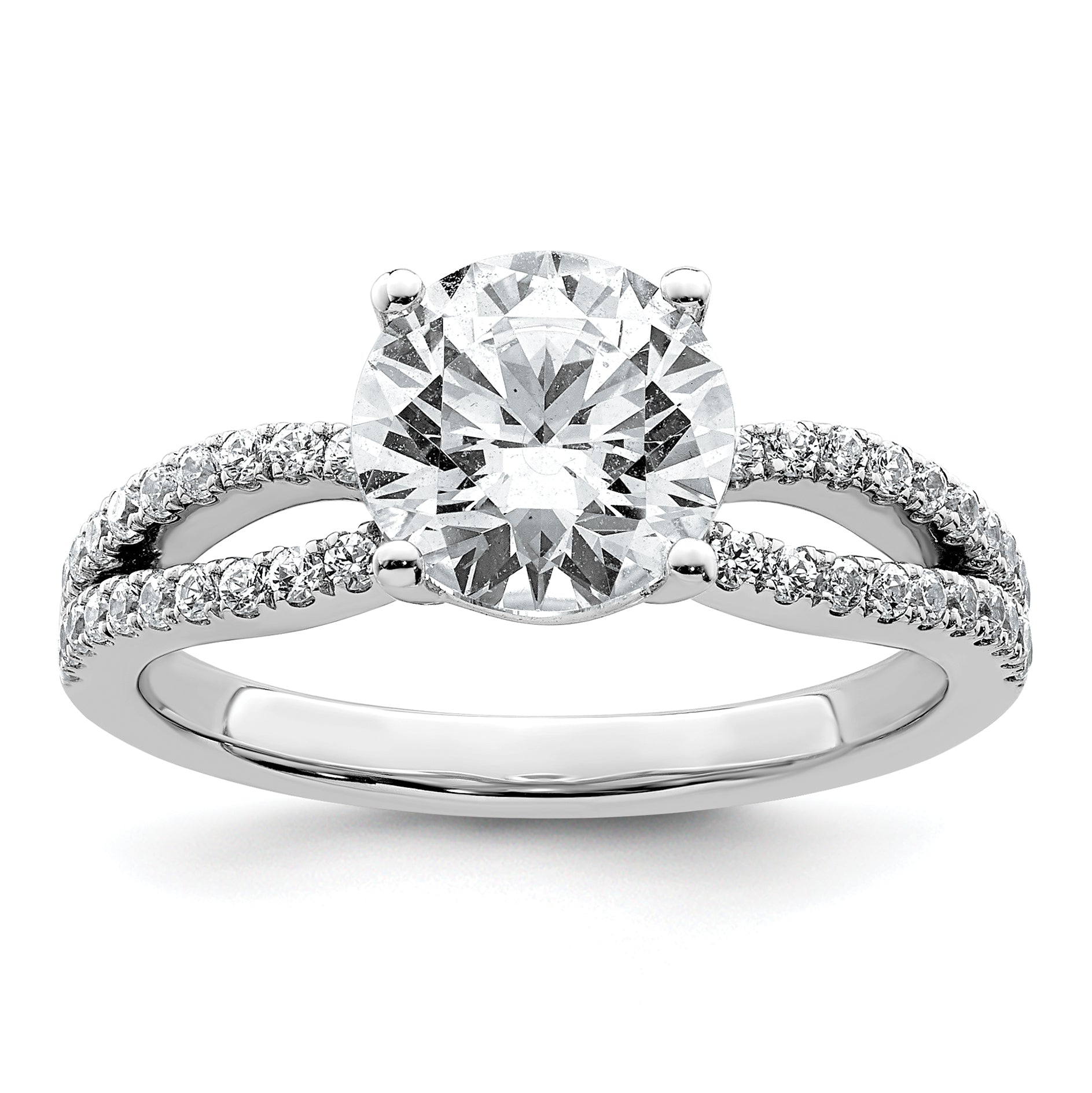 14k White Gold 2 1/4 carat Lab Grown Diamond VS+ F+ Round Complete Engagement Ring