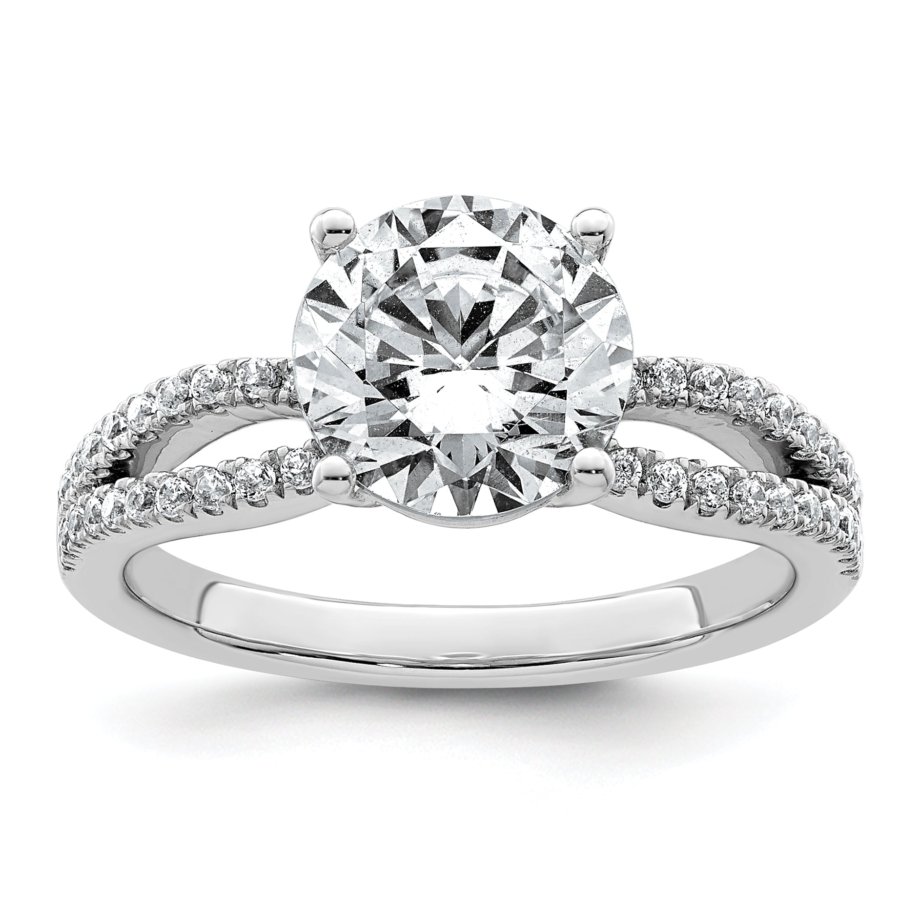 14k White Gold 2 1/2 carat Lab Grown Diamond VS+ F+ Round Complete Engagement Ring