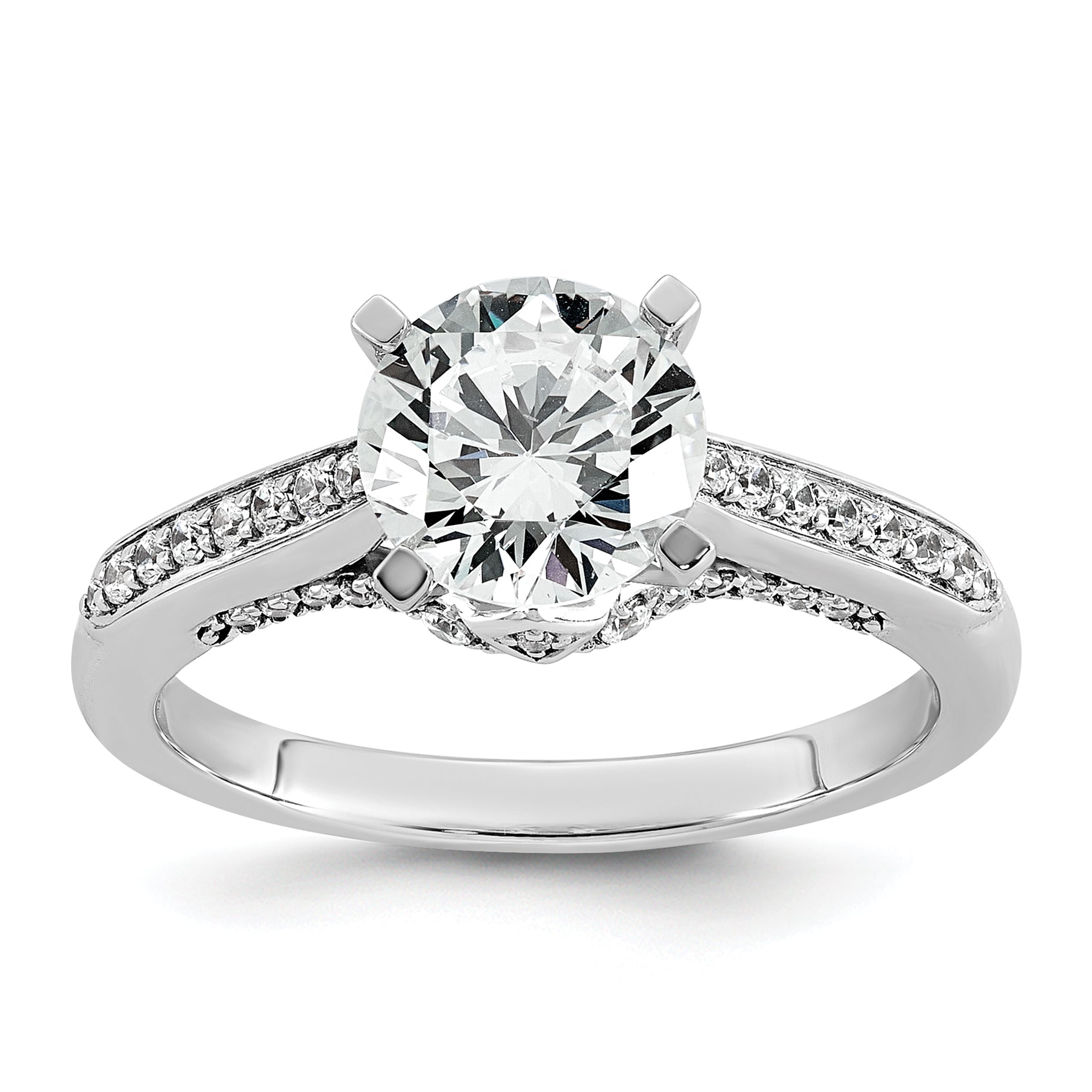 14k White Gold 1 3/4 carat Lab Grown Diamond VS+ F+ Round Complete Engagement Ring