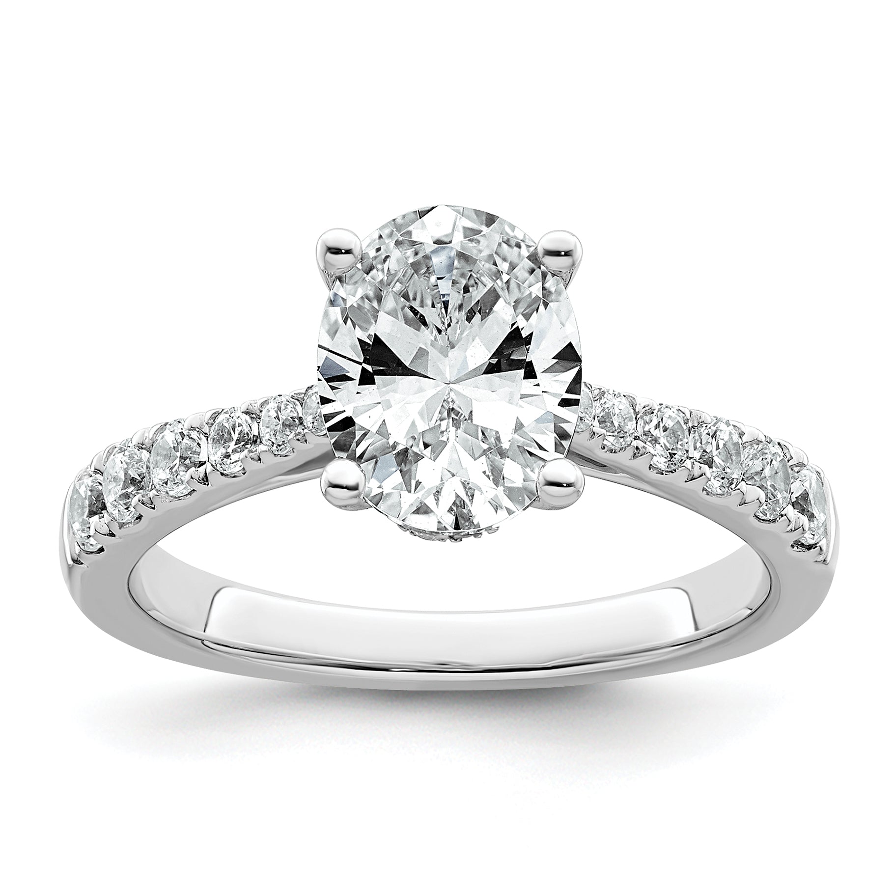 14k White Gold 2 carat Certified Lab Grown Diamond VS+ F+ Oval Complete Engagement Ring Main image