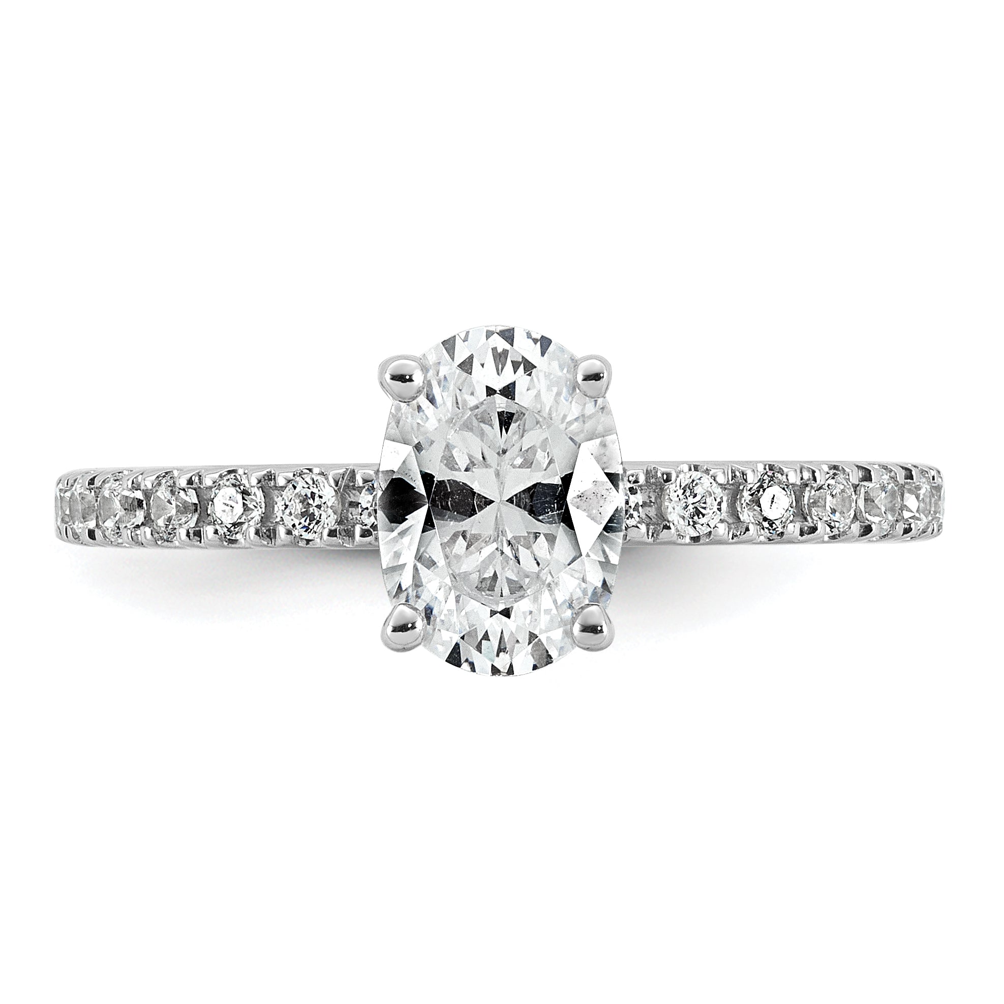 14k White Gold 1 1/3 carat Lab Grown Diamond VS+ F+ Oval Complete Shared Prong Engagement Ring