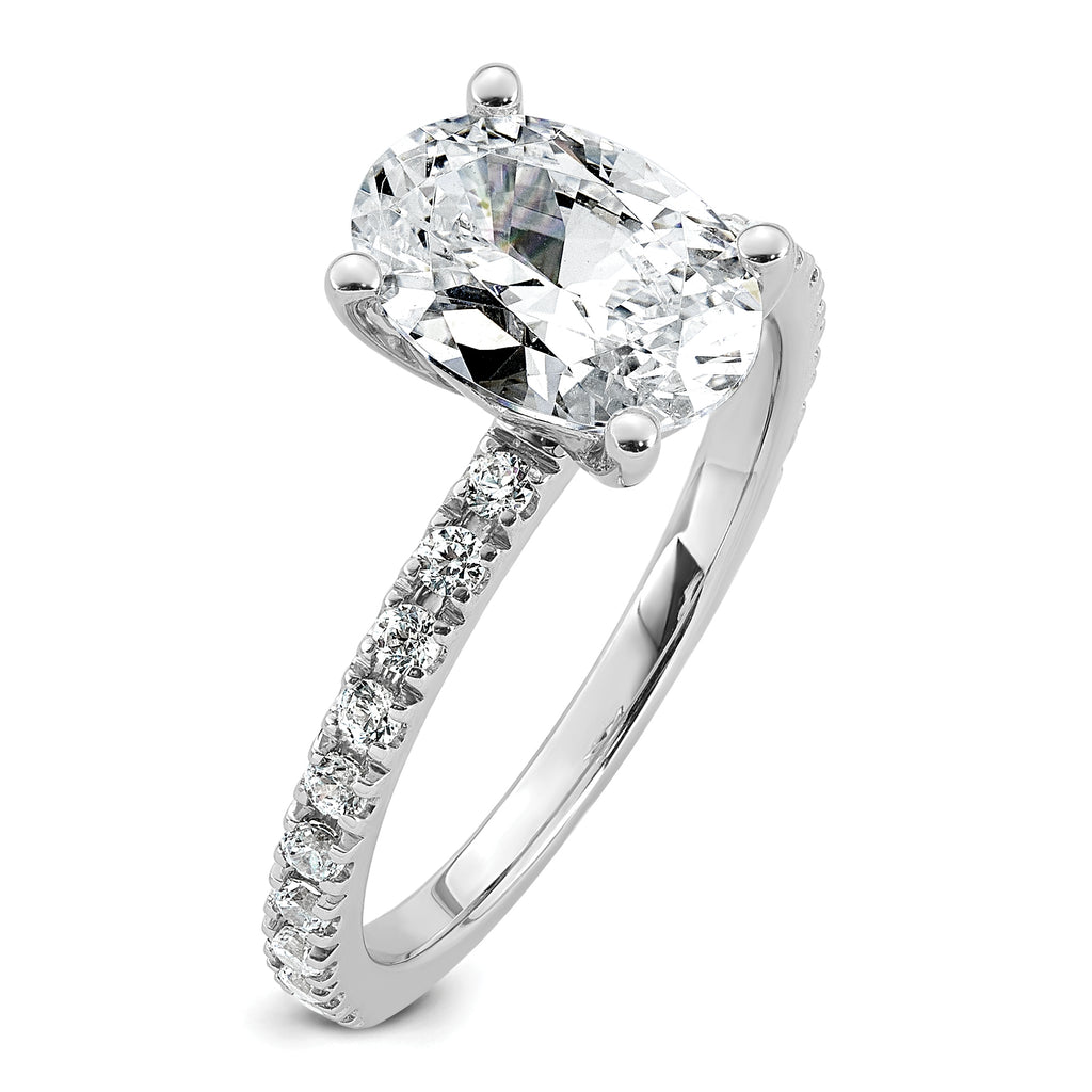 14k White Gold 2 1/3 carat Lab Grown Diamond VS+ F+ Oval Complete Shared Prong Engagement Ring
