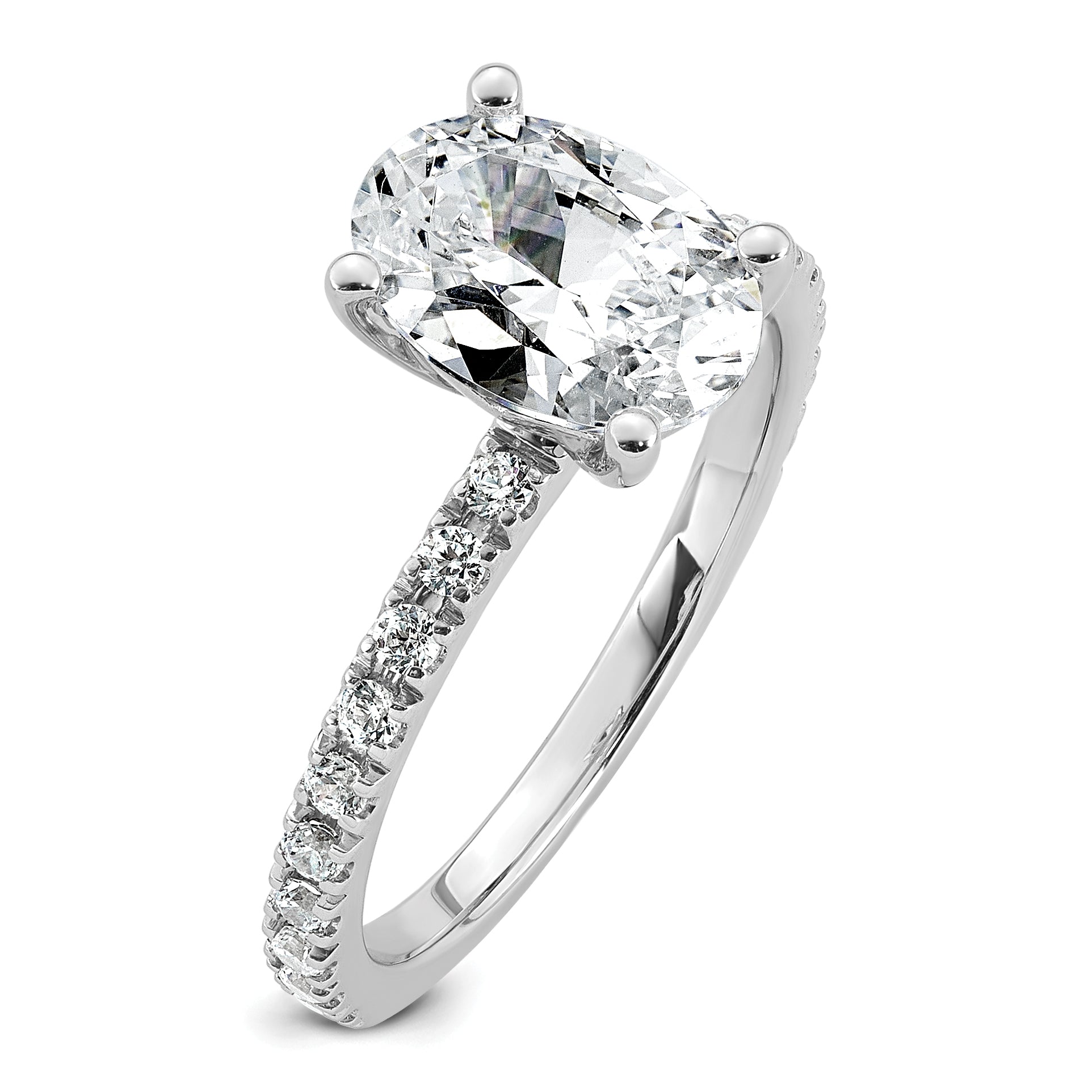 14k White Gold 2 1/3 carat Lab Grown Diamond VS+ F+ Oval Complete Shared Prong Engagement Ring
