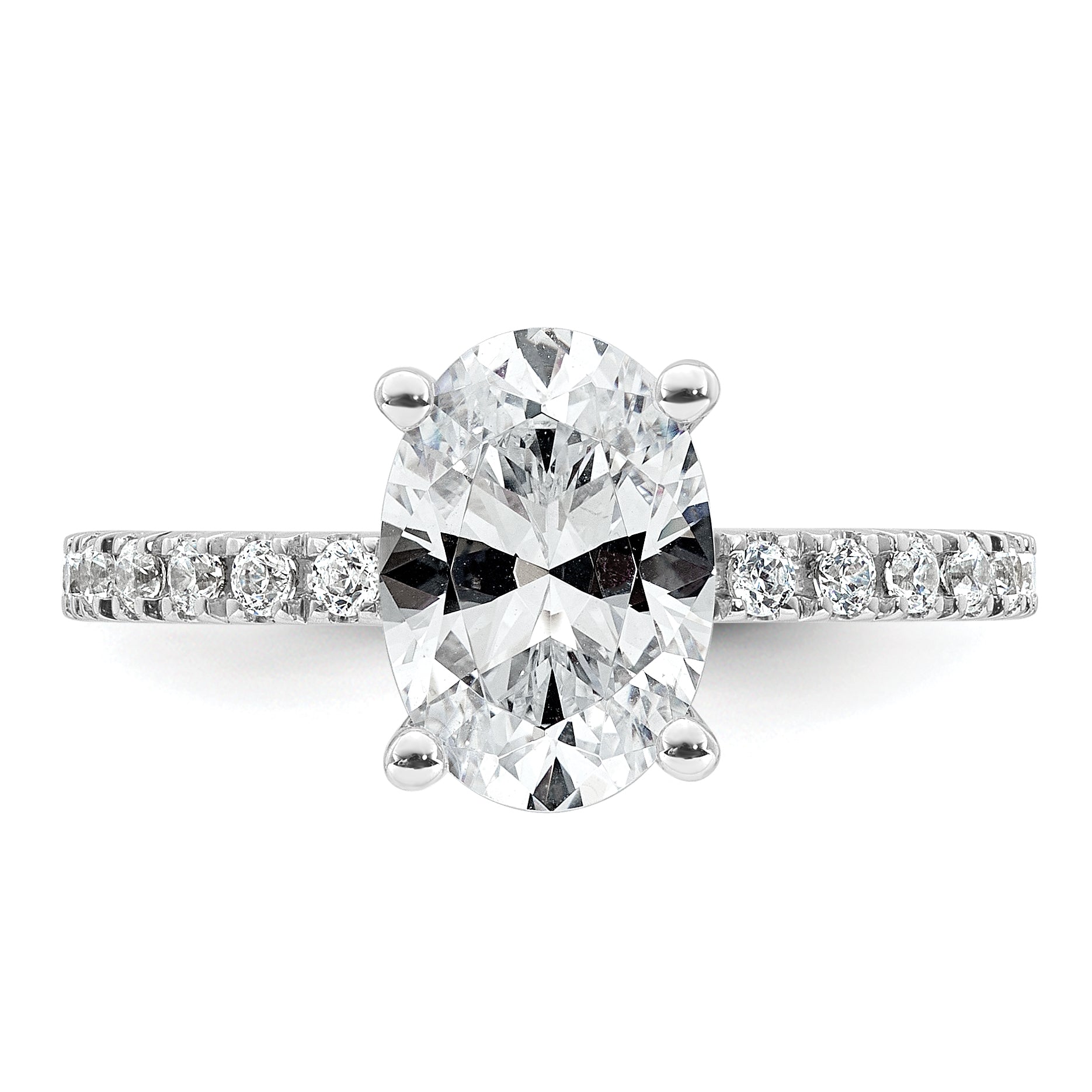 14k White Gold 2 1/3 carat Certified Lab Grown Diamond VS+ F+ Oval Complete Shared Prong Engagement Ring