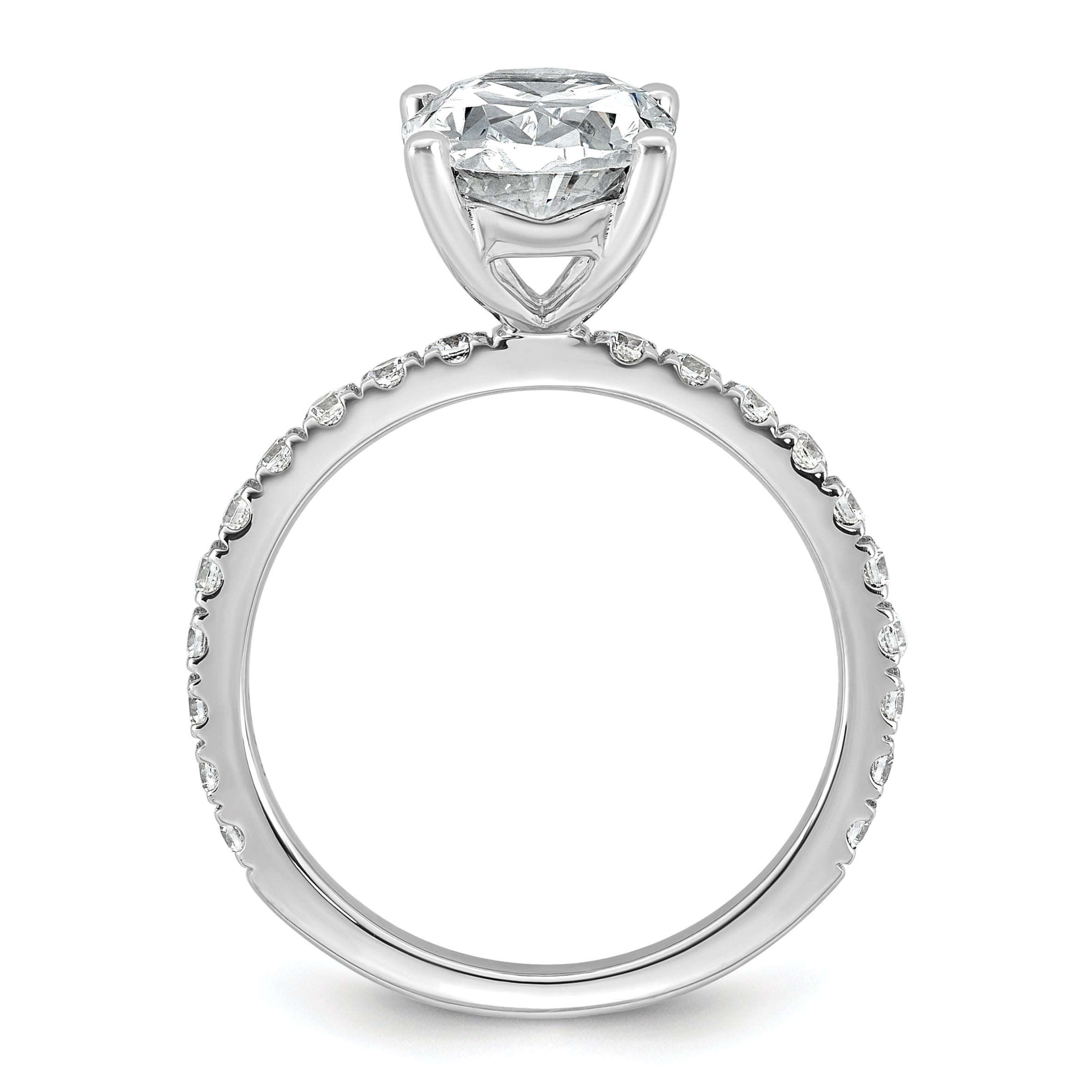 14k White Gold 3 3/8 carat Lab Grown Diamond VS+ F+ Oval Complete Shared Prong Engagement Ring