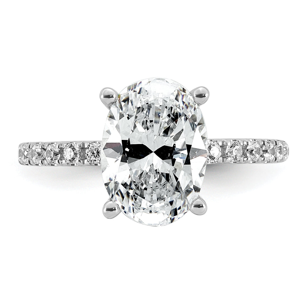 14k White Gold 3 3/8 carat Lab Grown Diamond VS+ F+ Oval Complete Shared Prong Engagement Ring