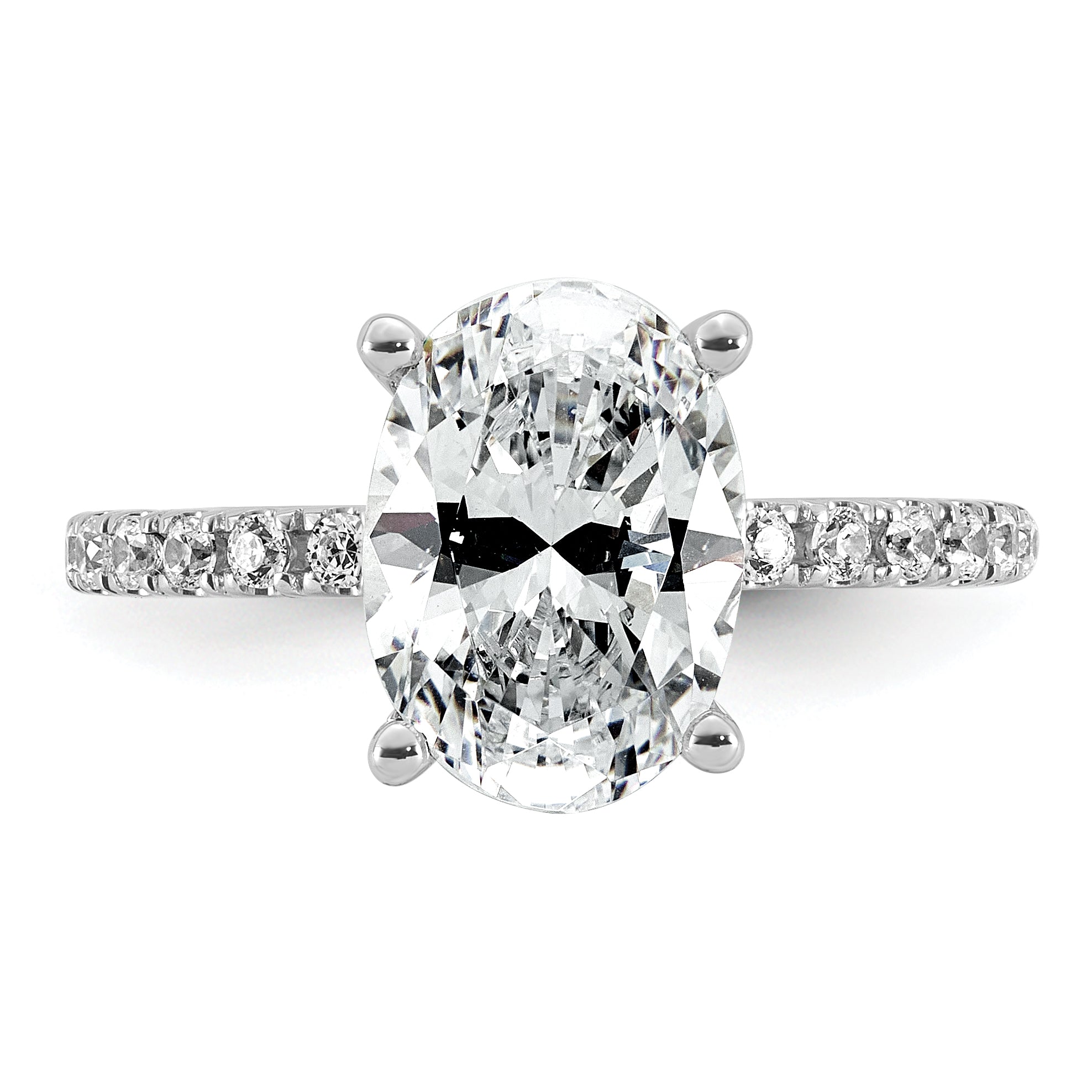 14k White Gold 3 3/8 carat Lab Grown Diamond VS+ F+ Oval Complete Shared Prong Engagement Ring