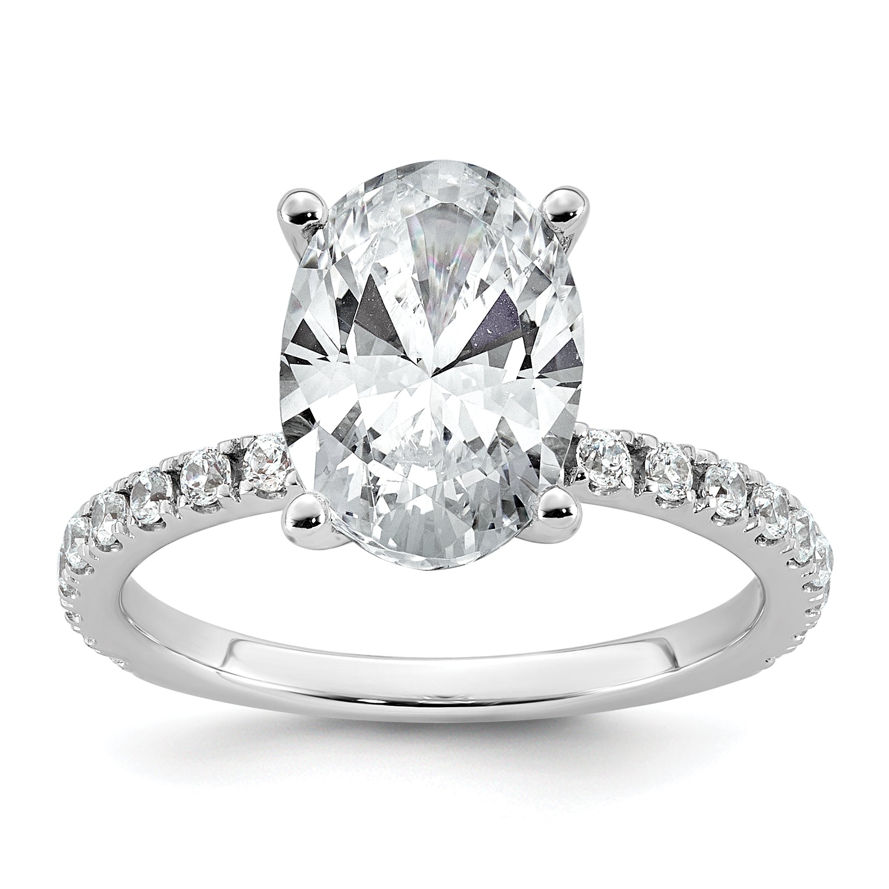 14k White Gold 3 3/8 carat Lab Grown Diamond VS+ F+ Oval Complete Shared Prong Engagement Ring