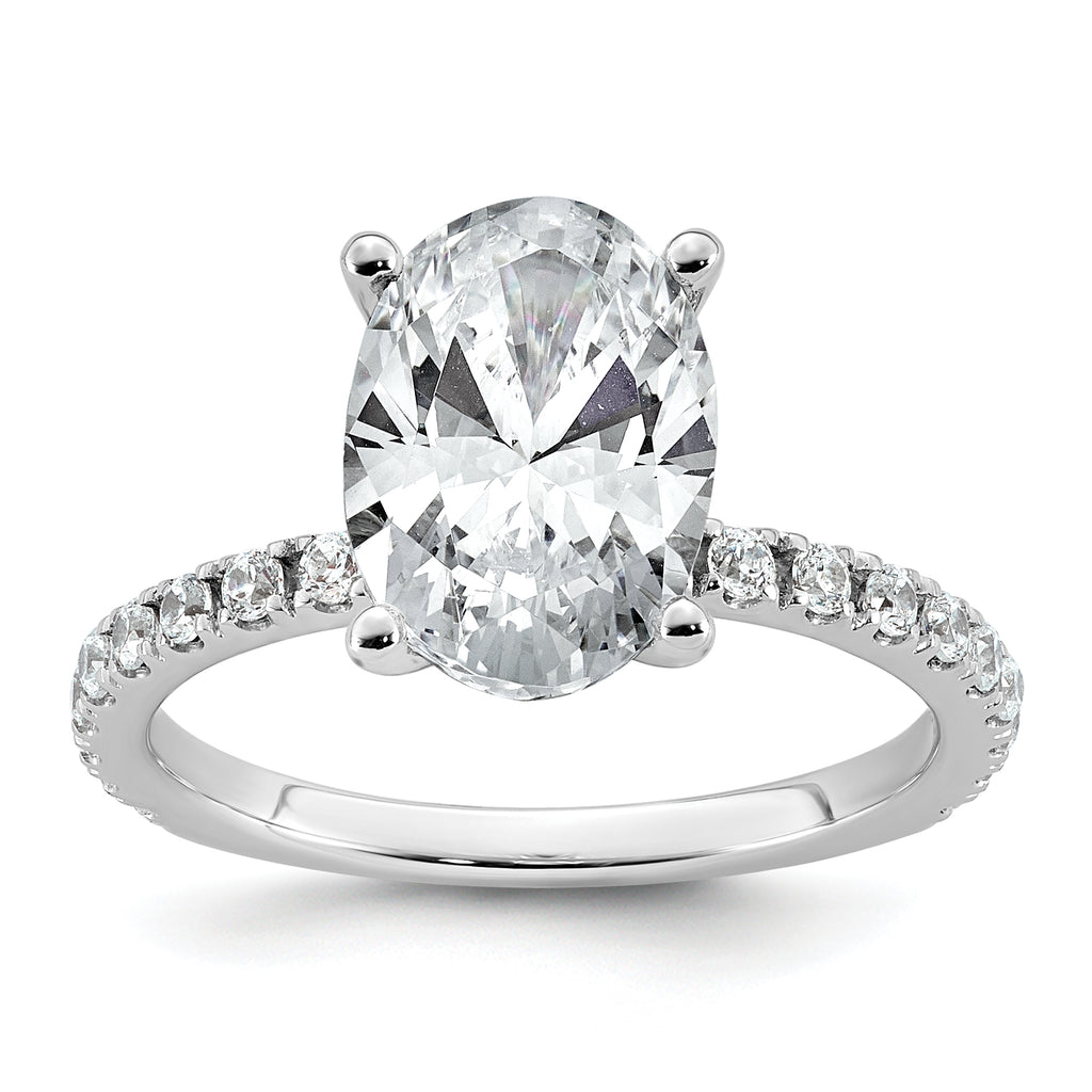 14k White Gold 3 3/8 carat Lab Grown Diamond VS+ F+ Oval Complete Shared Prong Engagement Ring