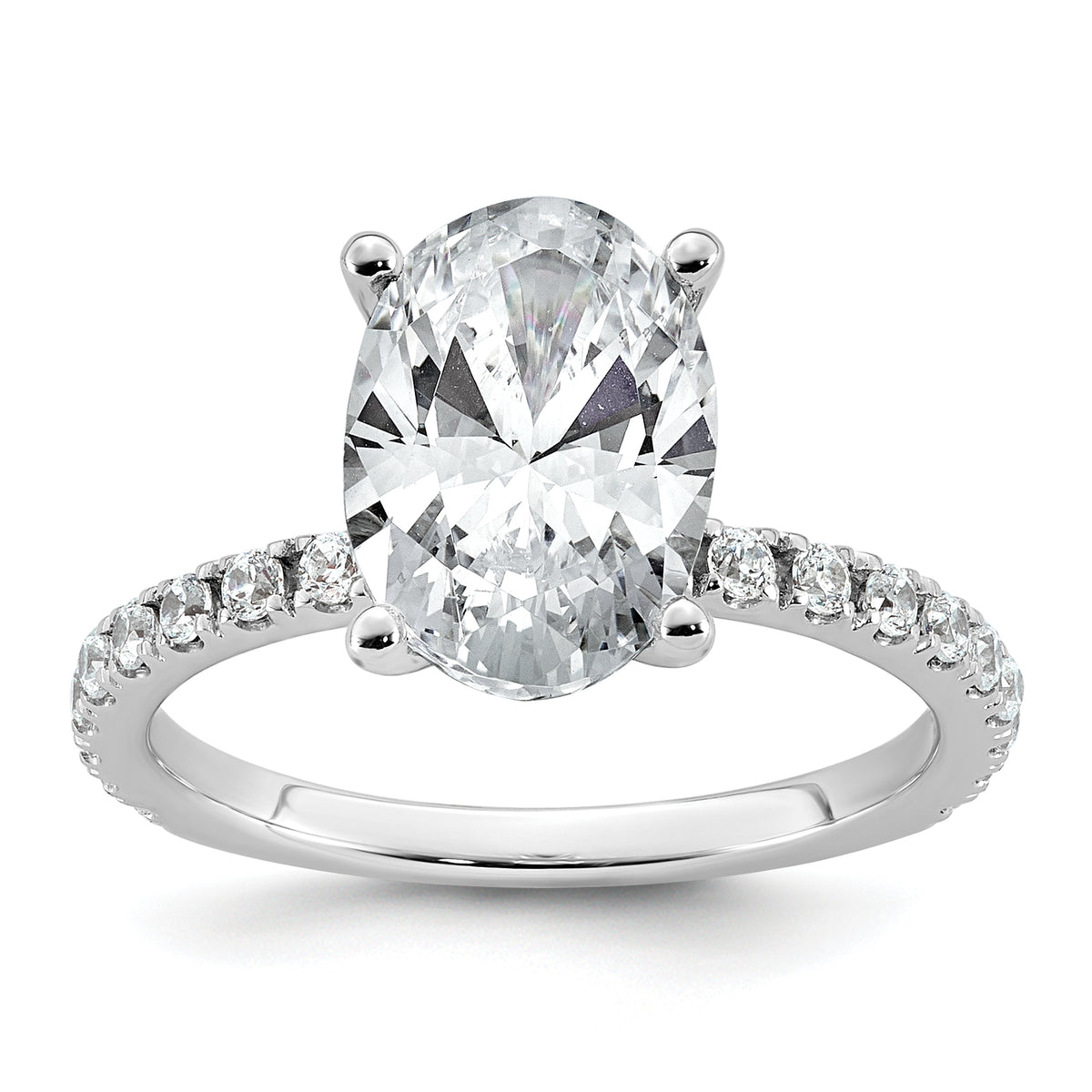 14k White Gold 3 3/8 carat Lab Grown Diamond VS+ F+ Oval Complete Shared Prong Engagement Ring