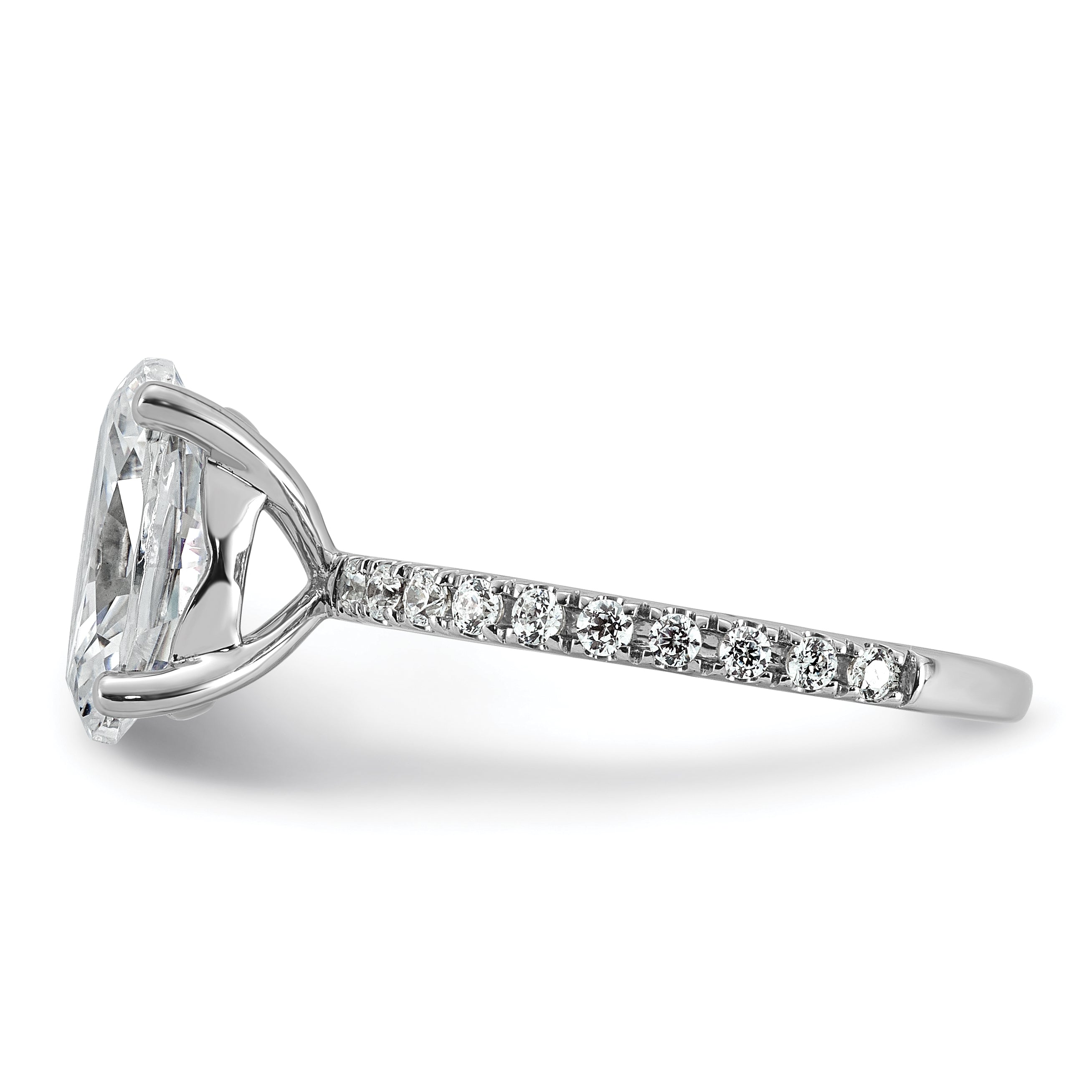 14k White Gold 3 3/8 carat Certified Lab Grown Diamond VS+ F+ Oval Complete Shared Prong Engagement Ring