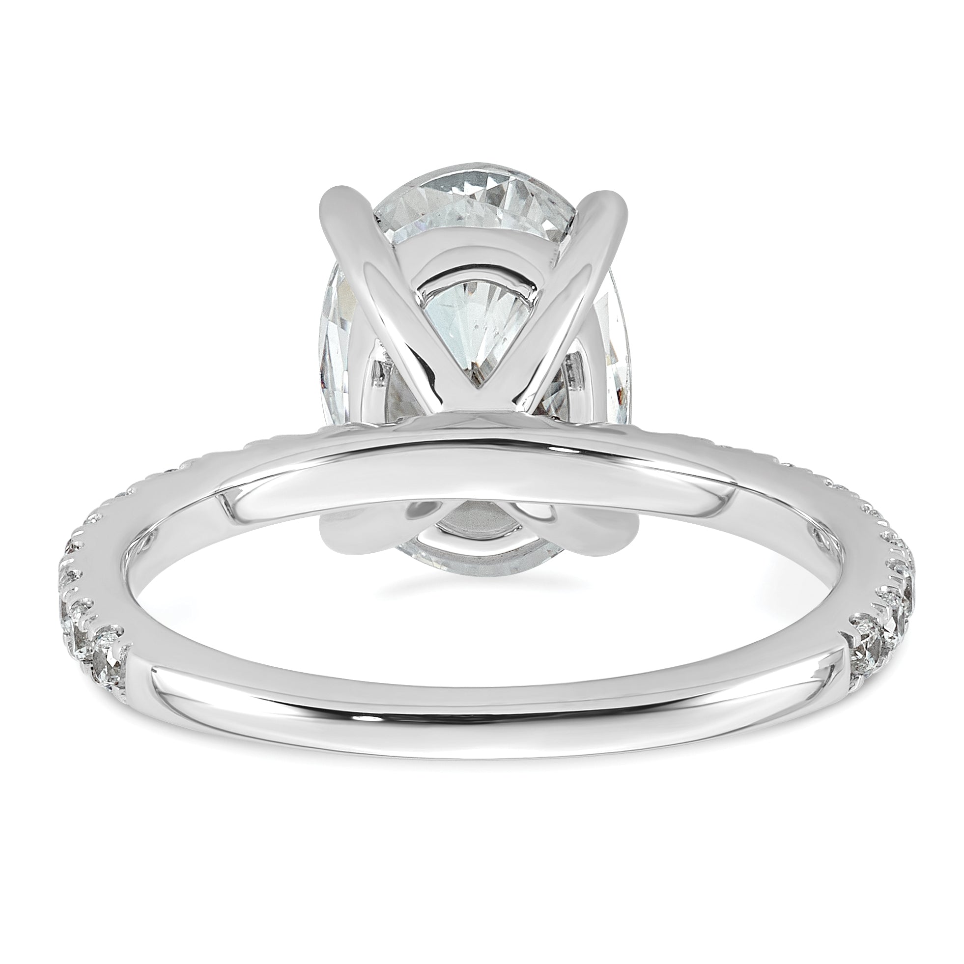14k White Gold 3 3/8 carat Certified Lab Grown Diamond VS+ F+ Oval Complete Shared Prong Engagement Ring