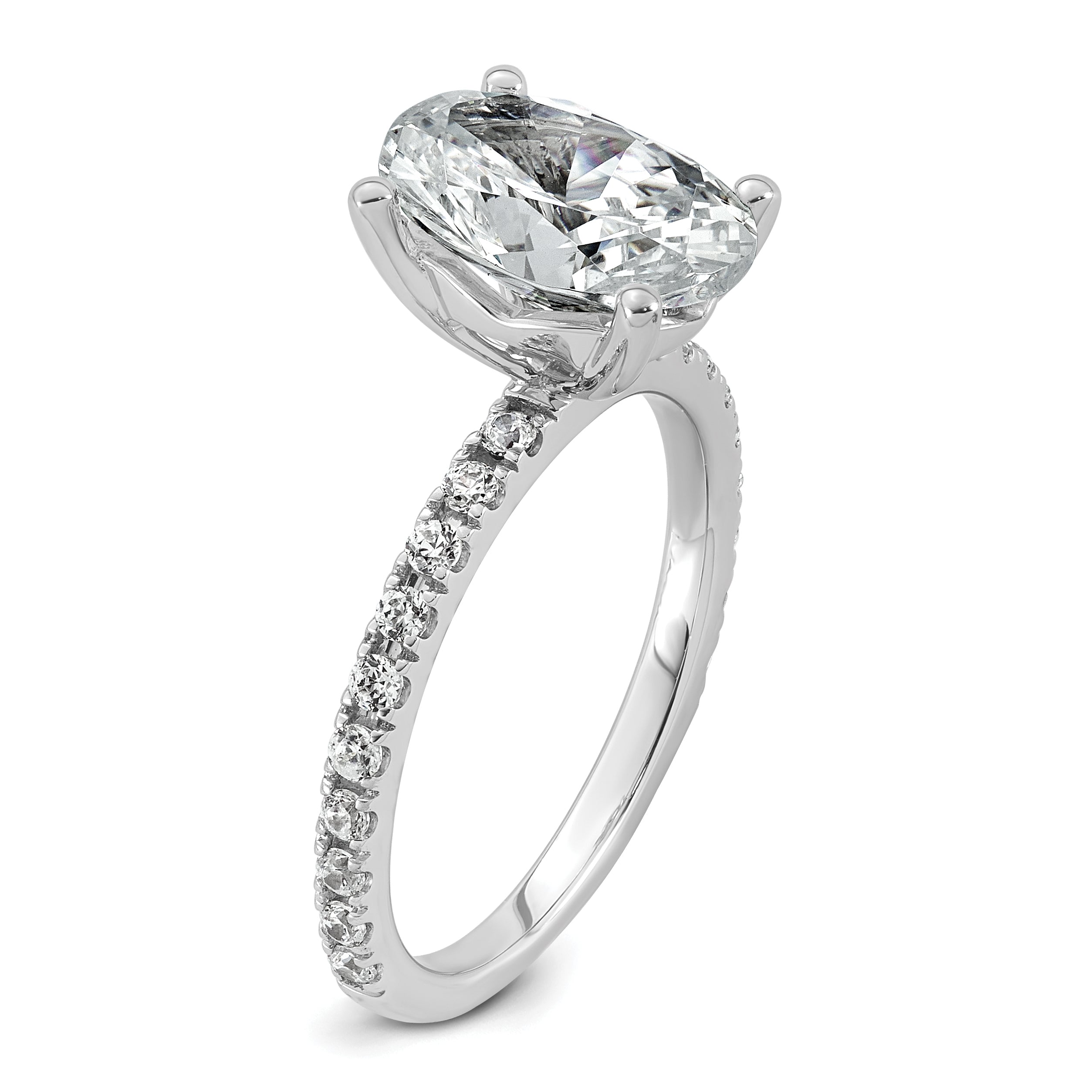14k White Gold 3 3/8 carat Certified Lab Grown Diamond VS+ F+ Oval Complete Shared Prong Engagement Ring