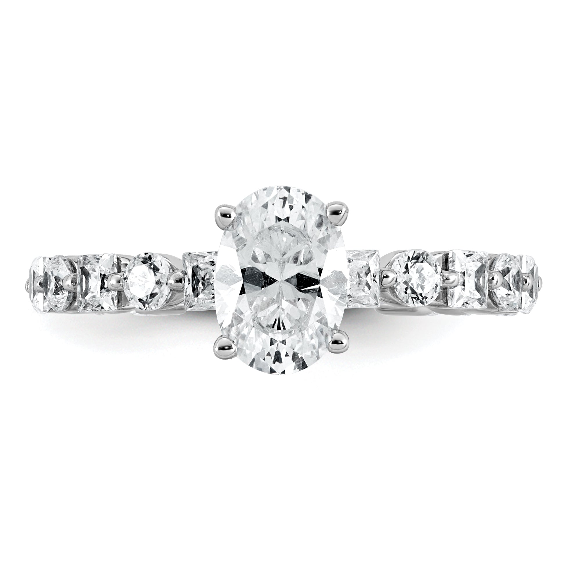 14k White Gold 2 1/2 carat Lab Grown Diamond VS+ F+ Oval Complete Engagement Ring